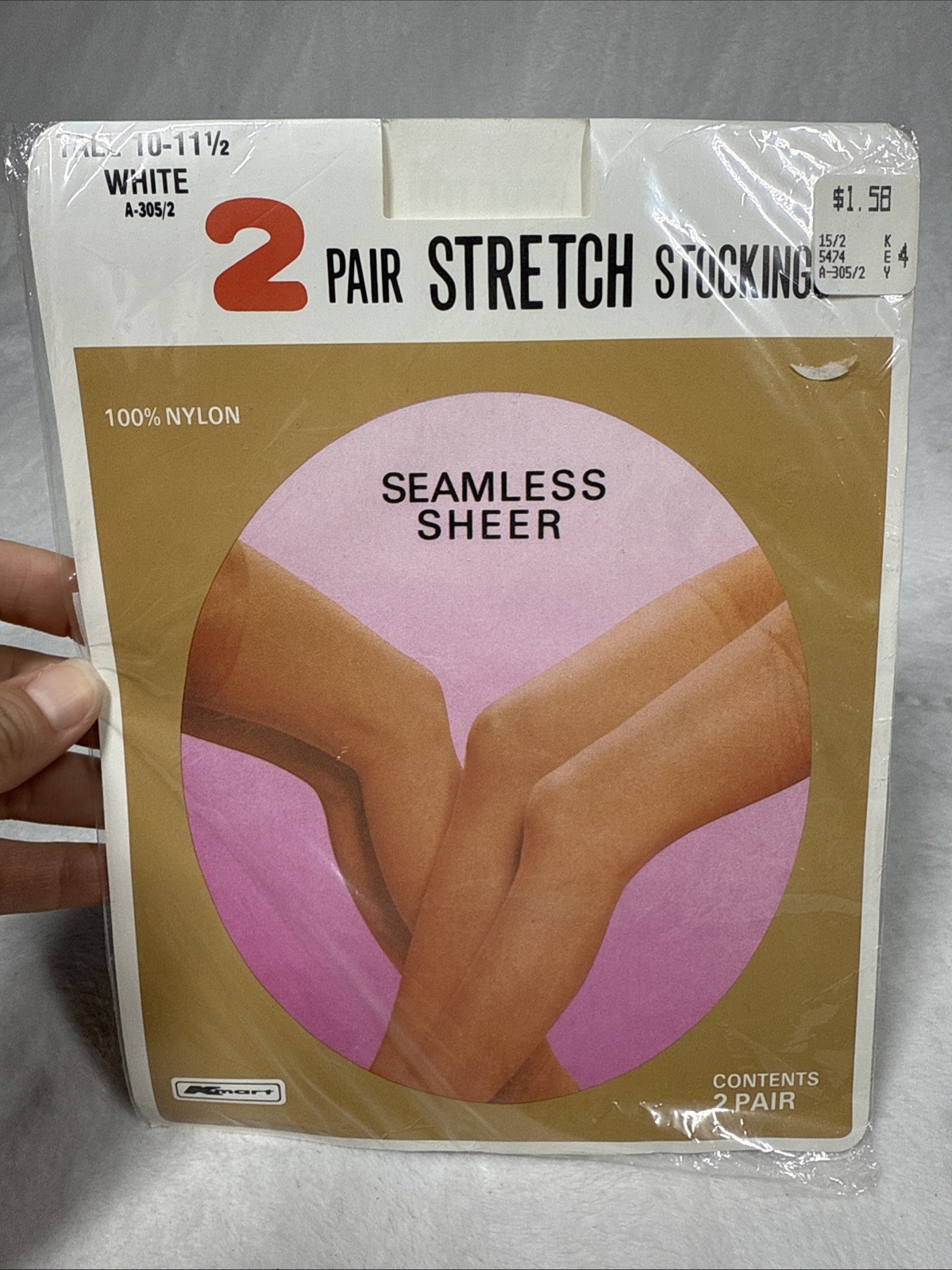 NIP Vintage 3 Pair Nylon Stockings Seamless Sheer Tall 10-11.5 White Brown Mist