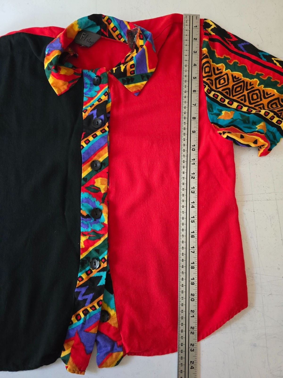 Vintage Tribal Print Colorblock Shirt by F Stop Size M – 90s Retro Button Down