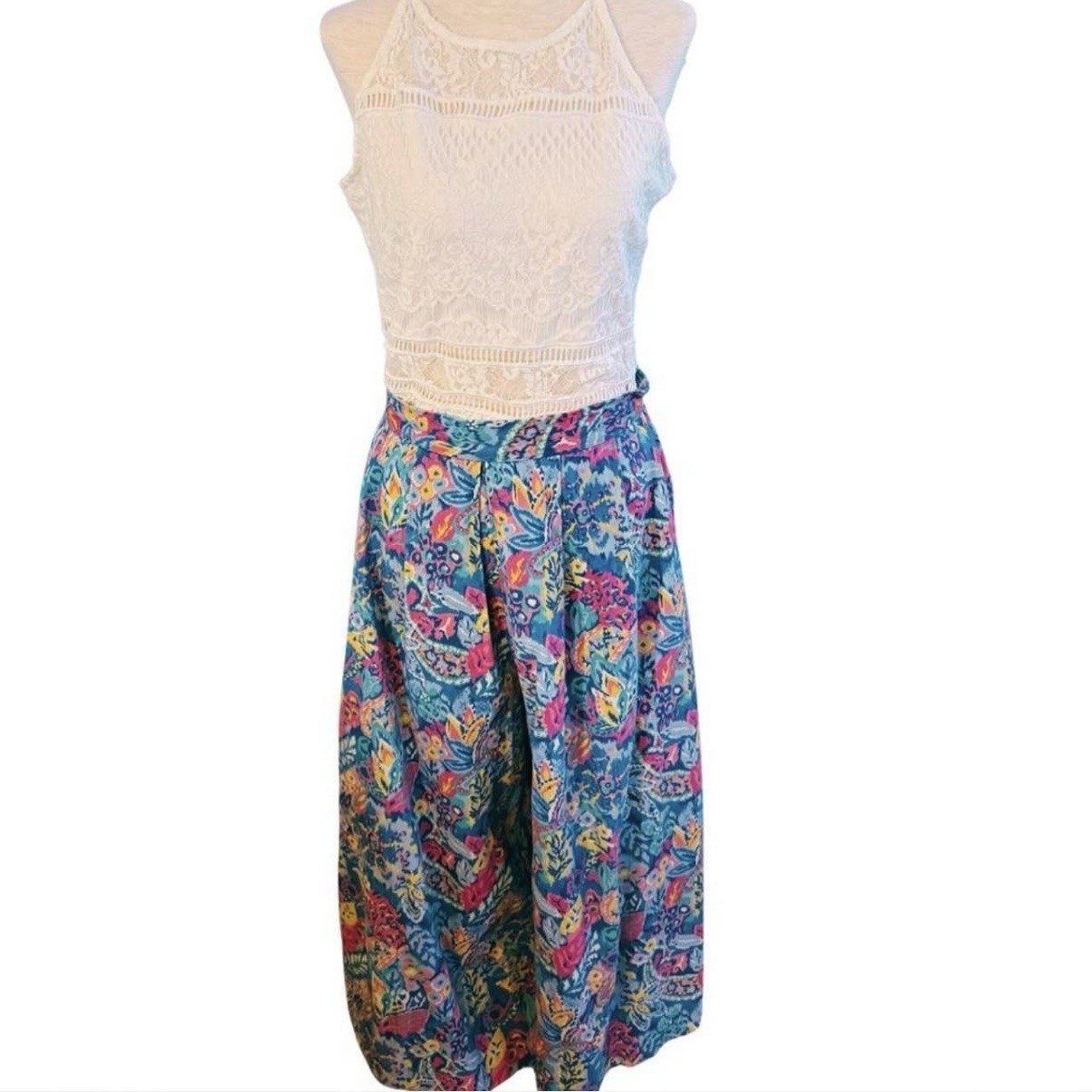 American Vintage 80s Wide Leg Culotte Floral Corduroy Pants Sz 14