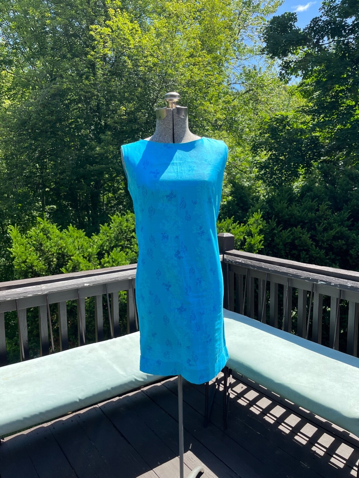 Vintage 1960’s MOD Royal Hawaiian Turquoise Blue Silk Cotton Mini Dress US 4-6 S