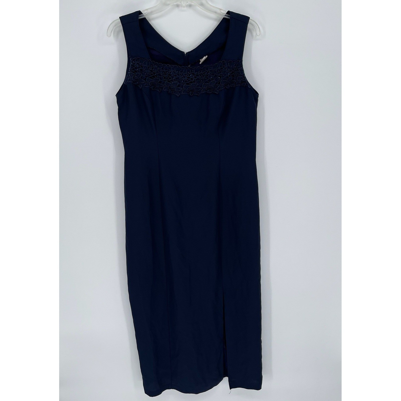 Vintage Women’s Blue Lace Trim Sleeveless Sheath Dress Size L