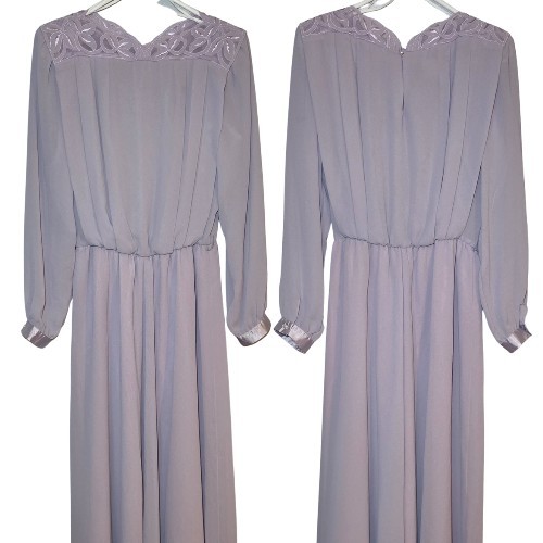 Vintage 80s Formal Maxi Dress Size 11/12 Lavender Chiffon Pearls Floor Length