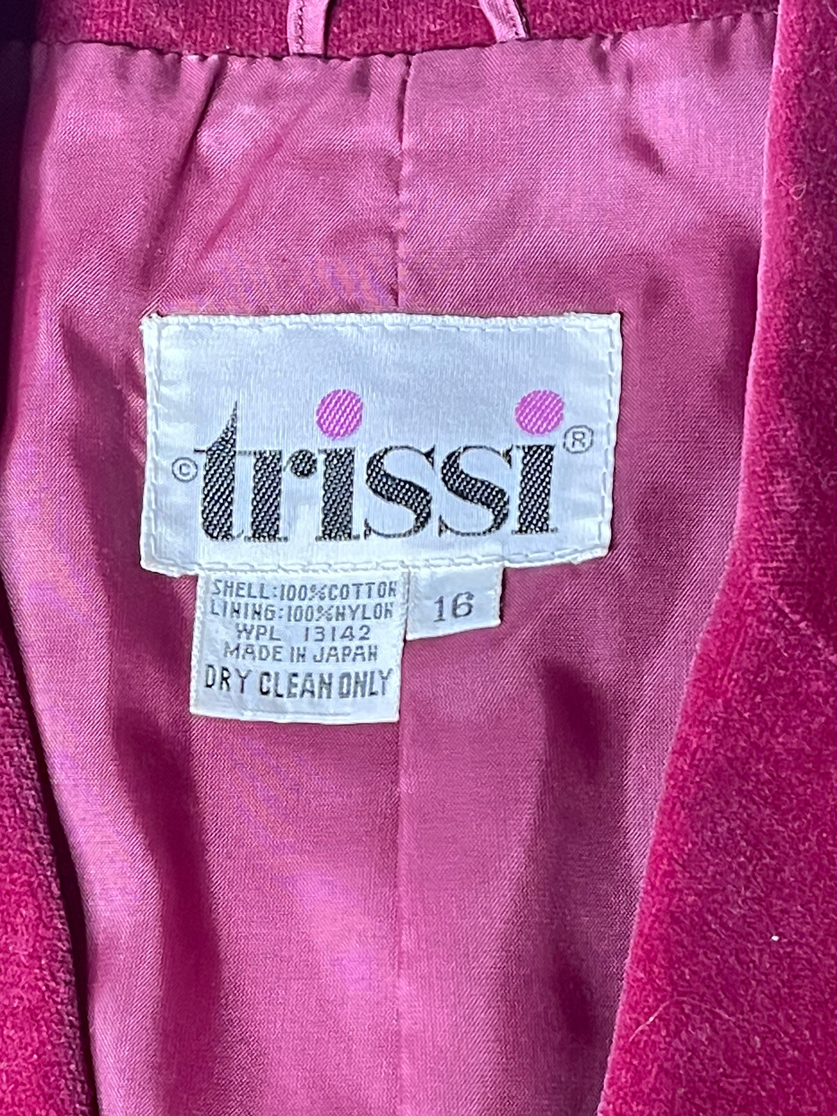 Vintage Trissi’s Woman Velvet Blazer Size 16 Burgundy Wine Shoulder Pads Bust 39