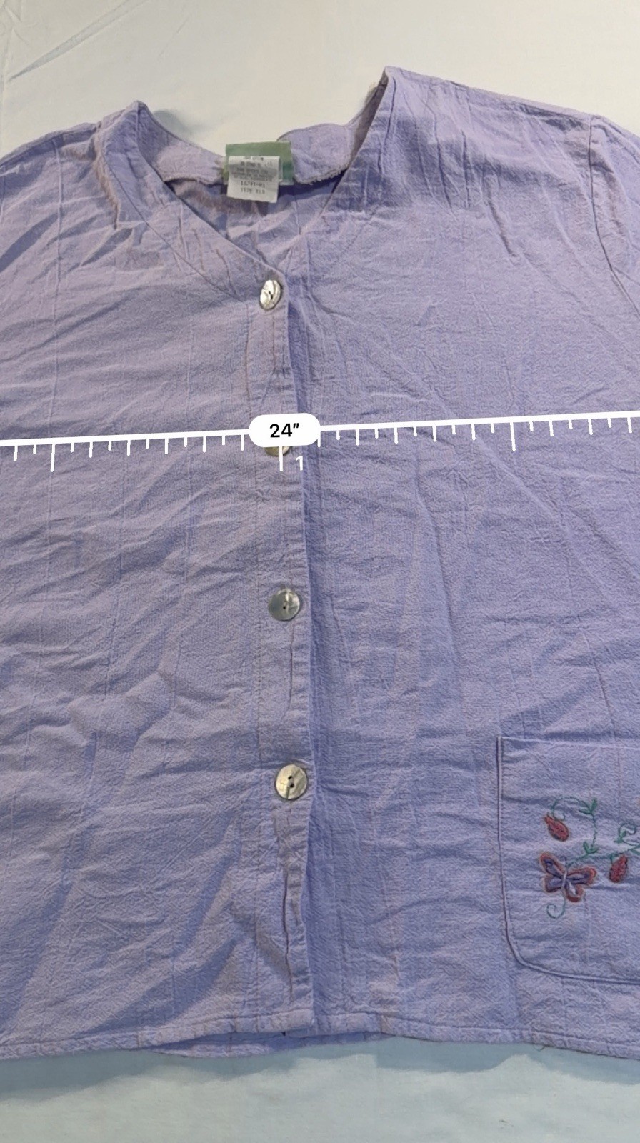 Vintage 220 Hickory Purple Lilac Button Front Blouse XLG Butterfly Pocket Cotton