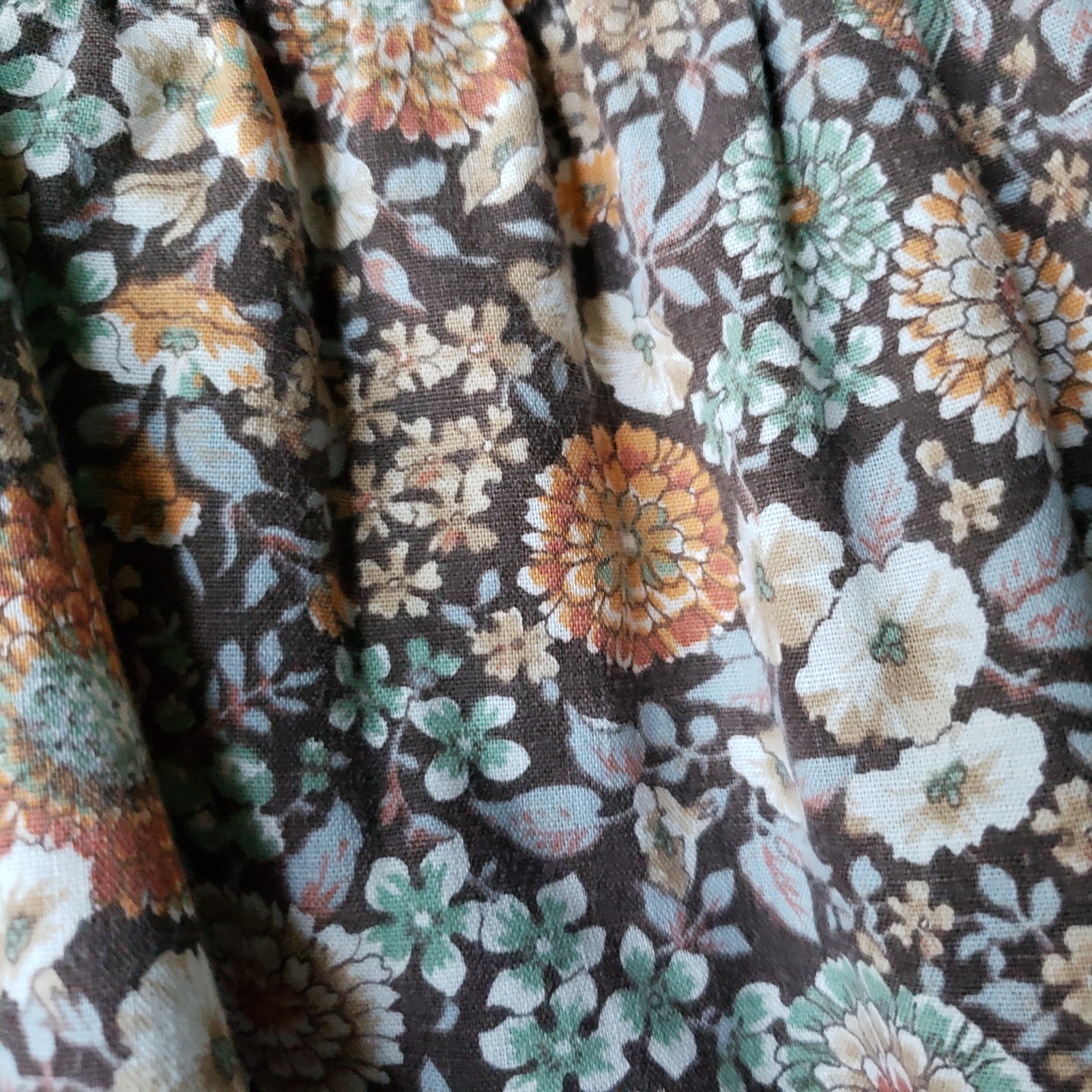 VTG 70s Brown Floral Hippie Skirt Sz S/M? Earth Tones Festival Prairie 26″W
