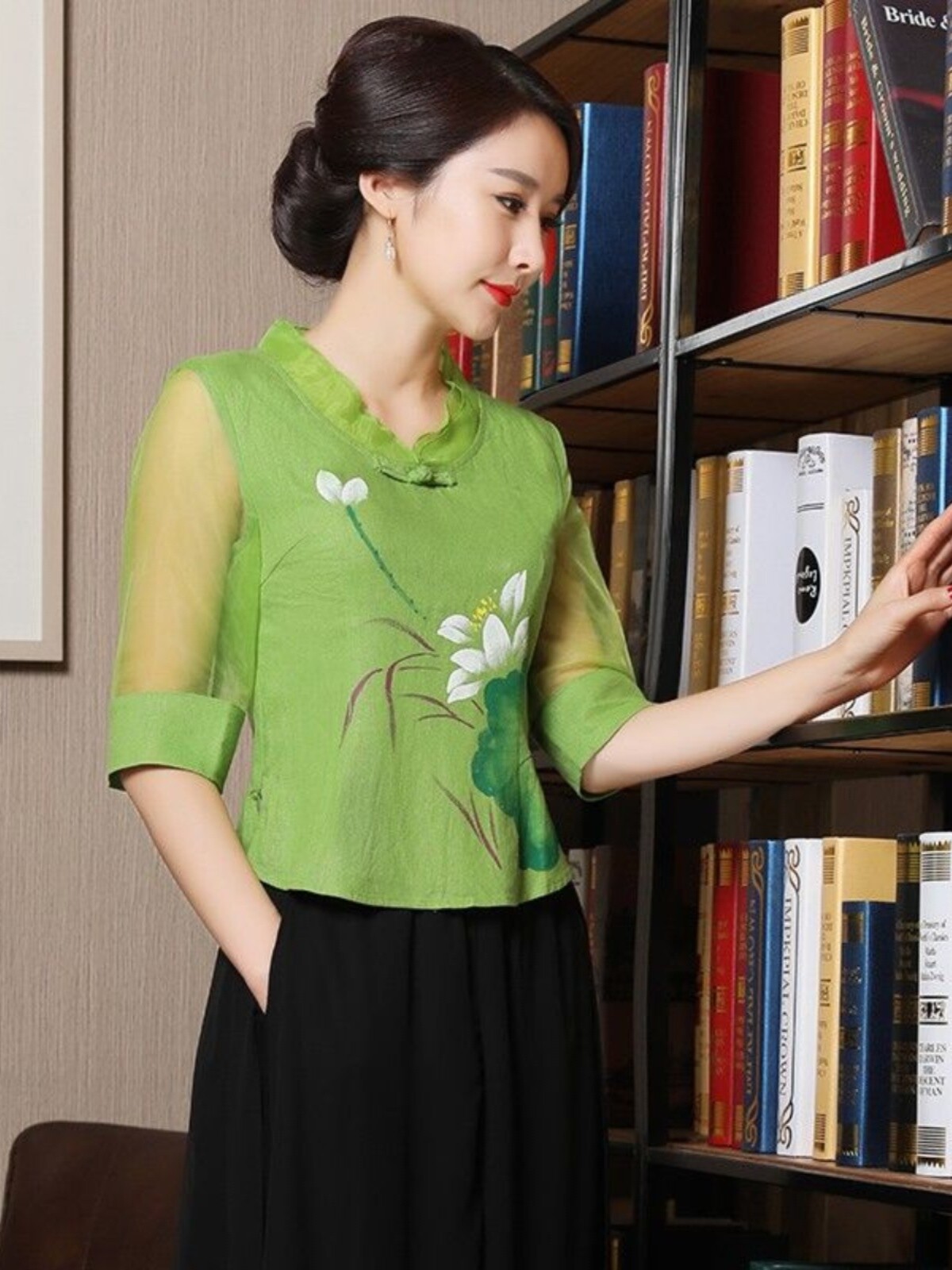 Chinese Blouse Flower Print Cotton Linen Oriental Hanfu Shirt Oriental Tang Suit
