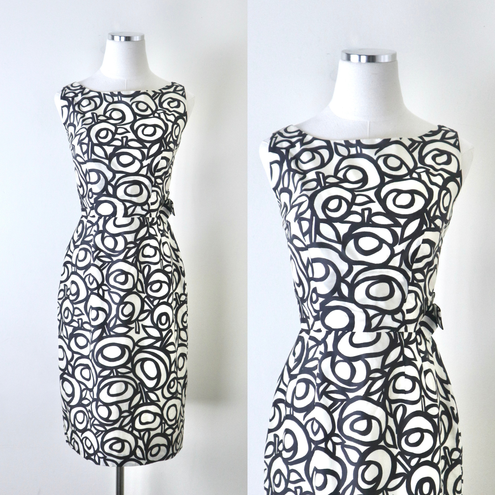 Vintage 1950s Size XXS Silk Low Back Sheath Dress Abstract Floral Novelty Print