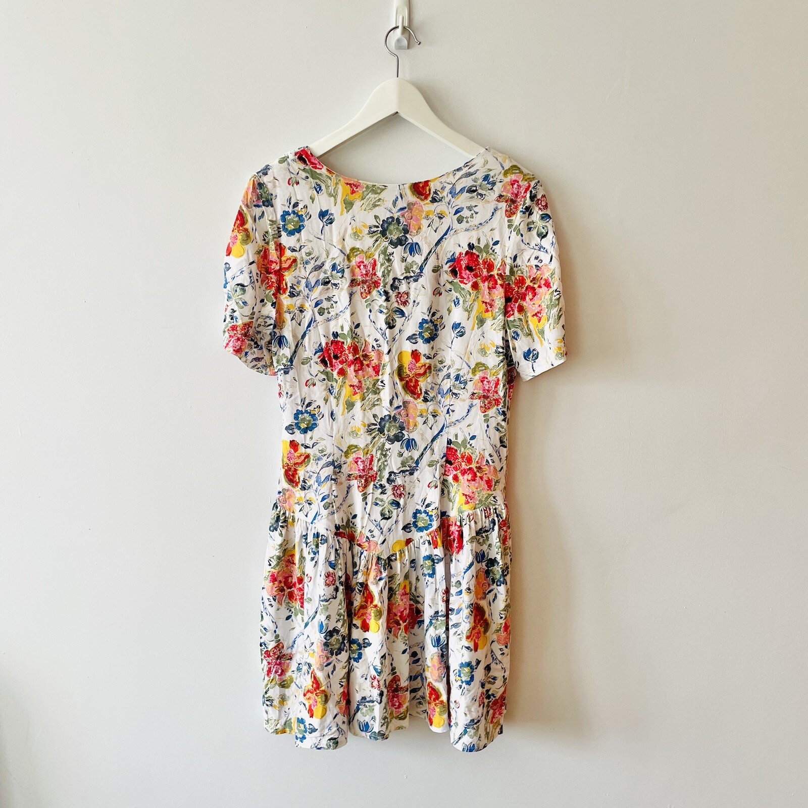 Vintage 80’s 90’s Womens Dress Jacqueline Eve White Floral Drop Waist Size 10 12