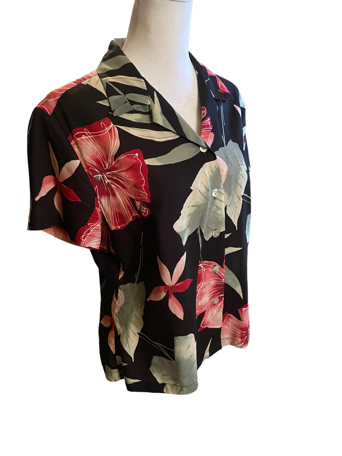 Vintage Nani of Hawaii Long Skirt Camp Shirt Set Small Tropical Black Floral
