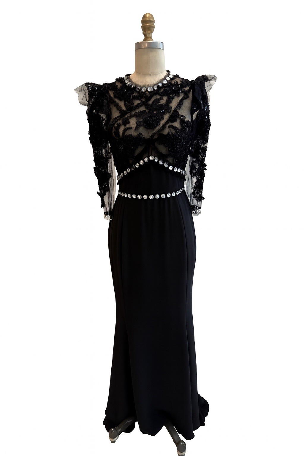 Dolce & Gabbana FW 2010 Runway Black Evening Gown w/ Crystal Trim IT 38