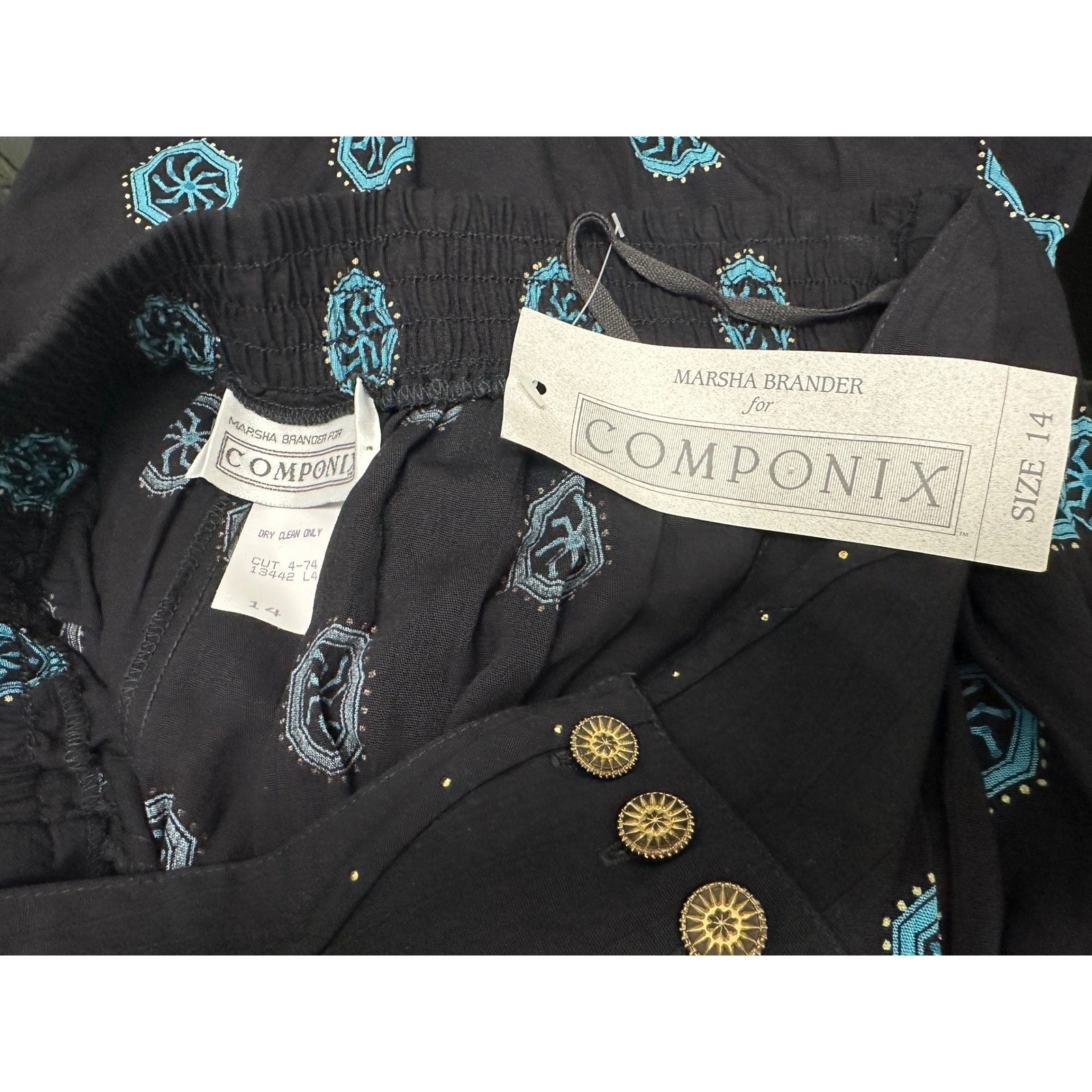 Vintage Marsha Brander for Componix Black Teal Western Maxi Skirt Size 14 NWT