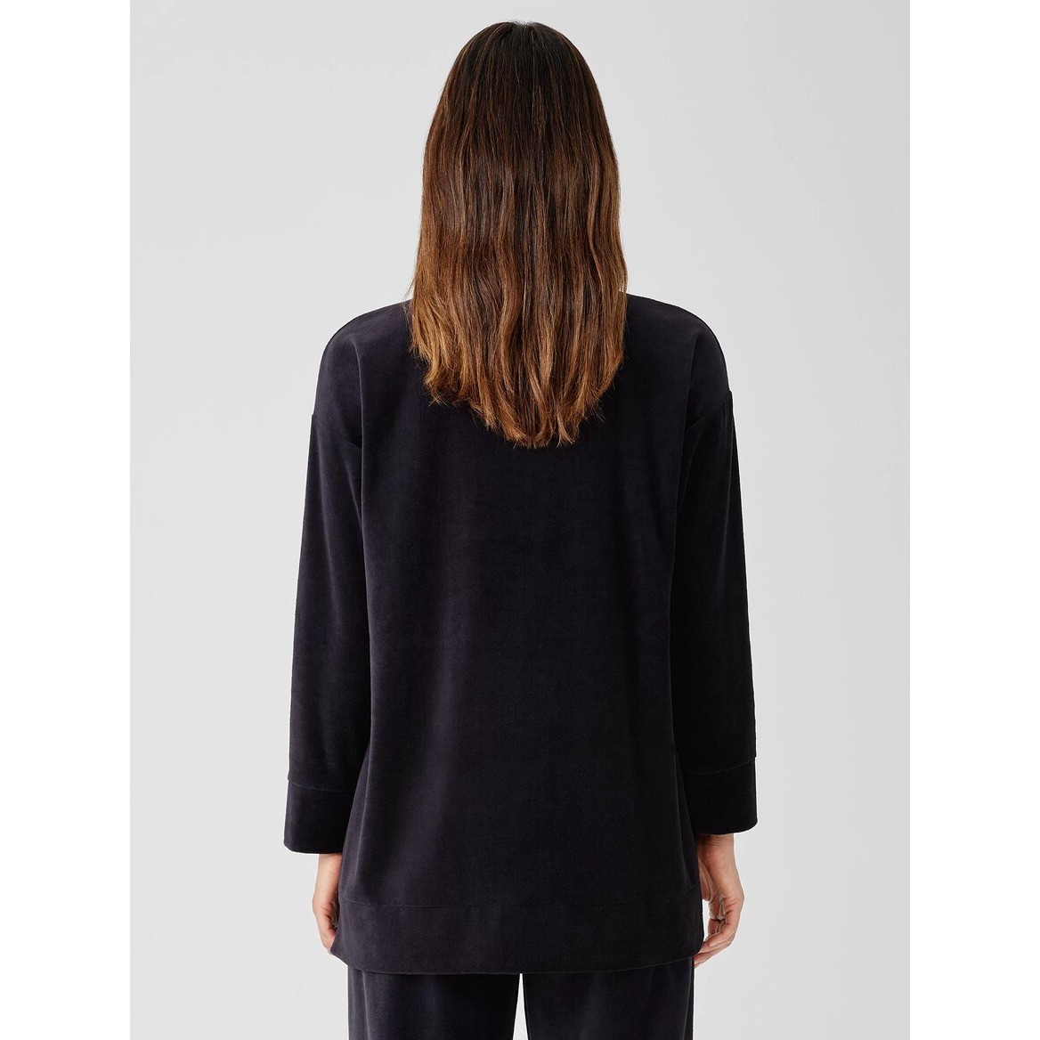 Eileen Fisher Velour Crew Neck Size M Black Organic Cotton Oversized Plush Cozy