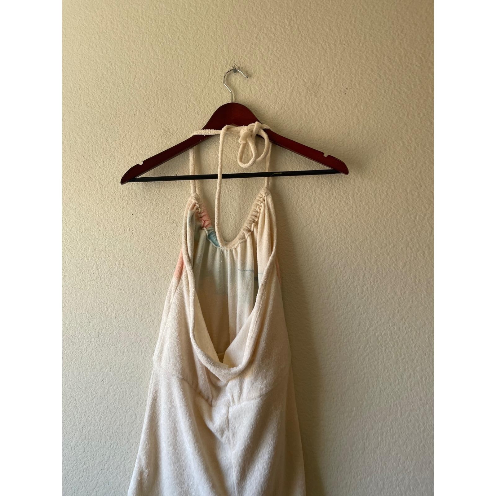 Vintage Terry Cloth 70s Halter Romper Pastel Sunset Seascape Beach small