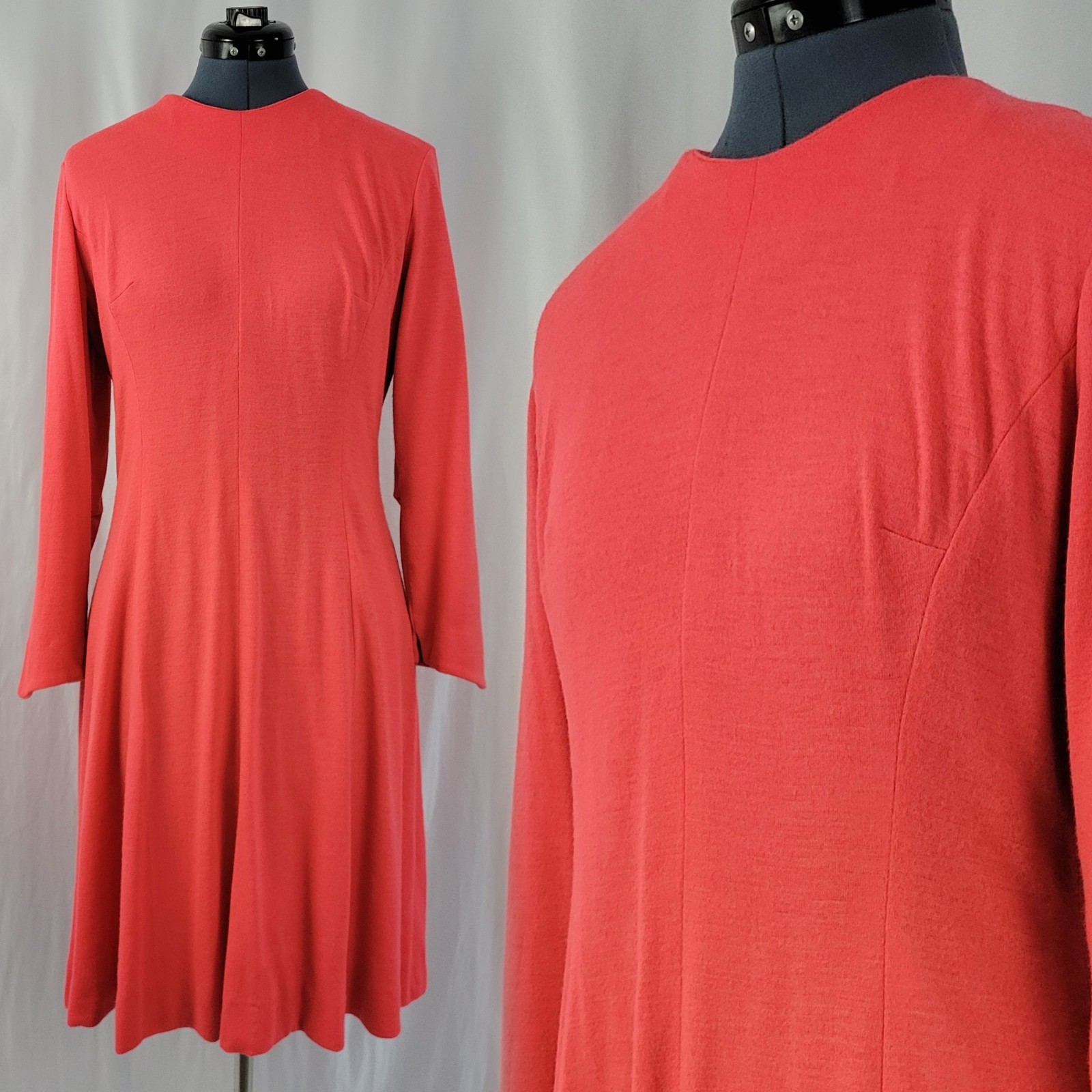 Vintage Lady Carol Coral Knit Princess Seamed Dress w Lining Size MED?