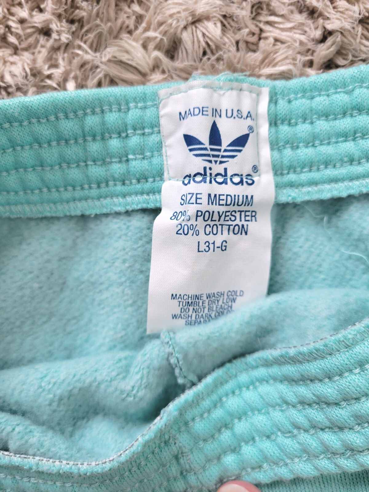 Vintage Adidas Mint Green Shorts w White Piping & Elastic Waist Size Med