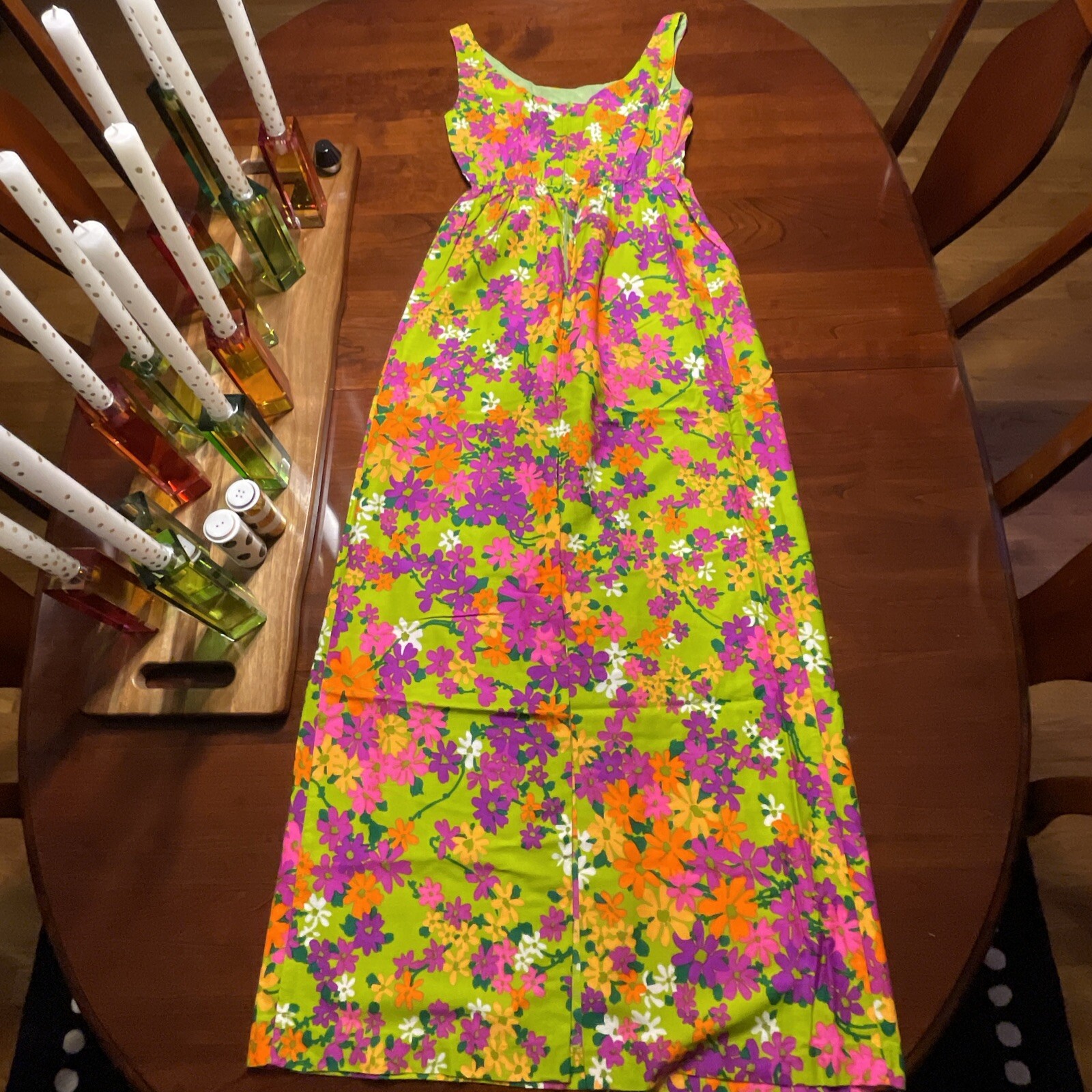 Vintage 60s 70s Sun Fashions of Hawaii Honolulu Floral Colorful Maxi Dress 10