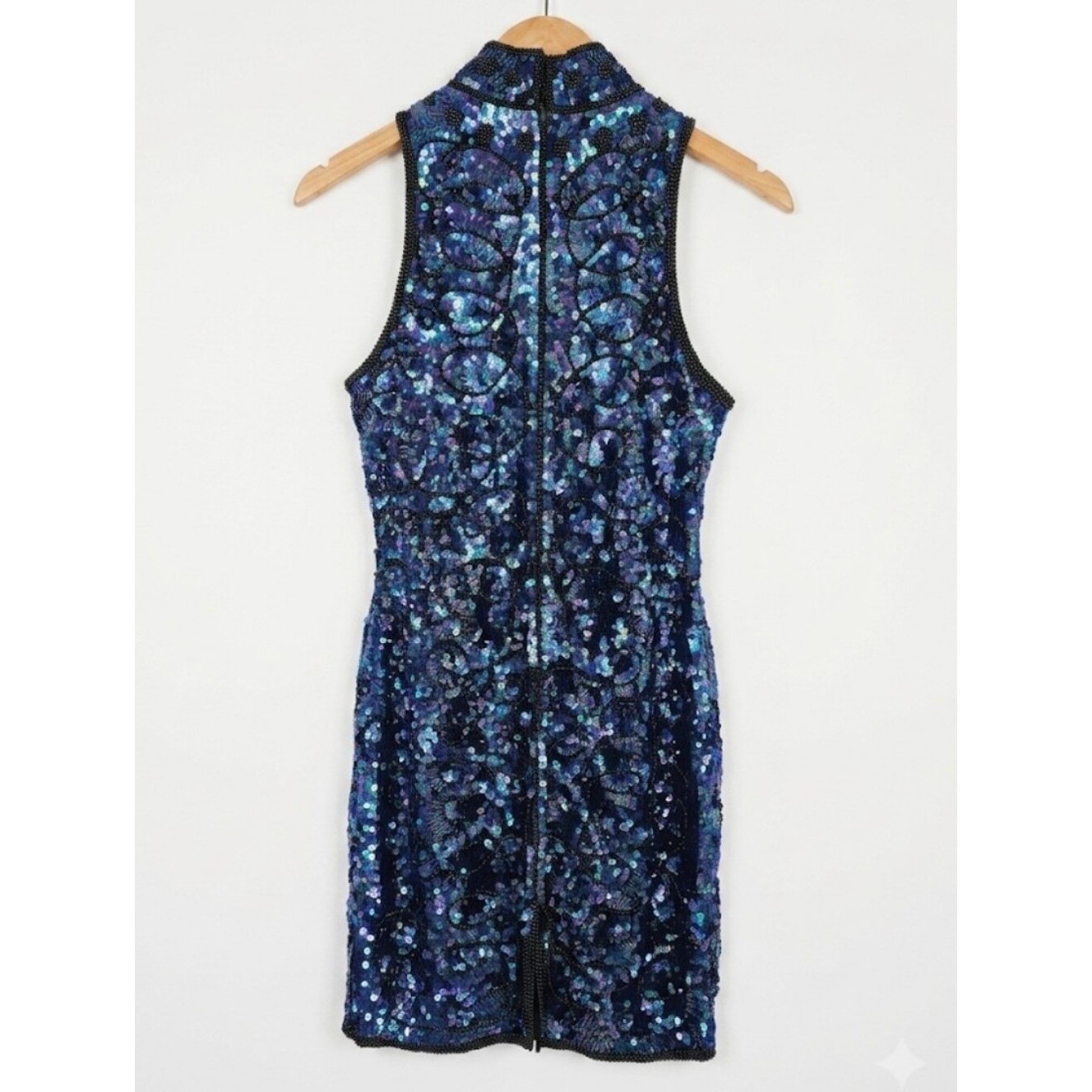 Vintage La Davina 80’s Silk Sequined High Neck Sequin Party Dress