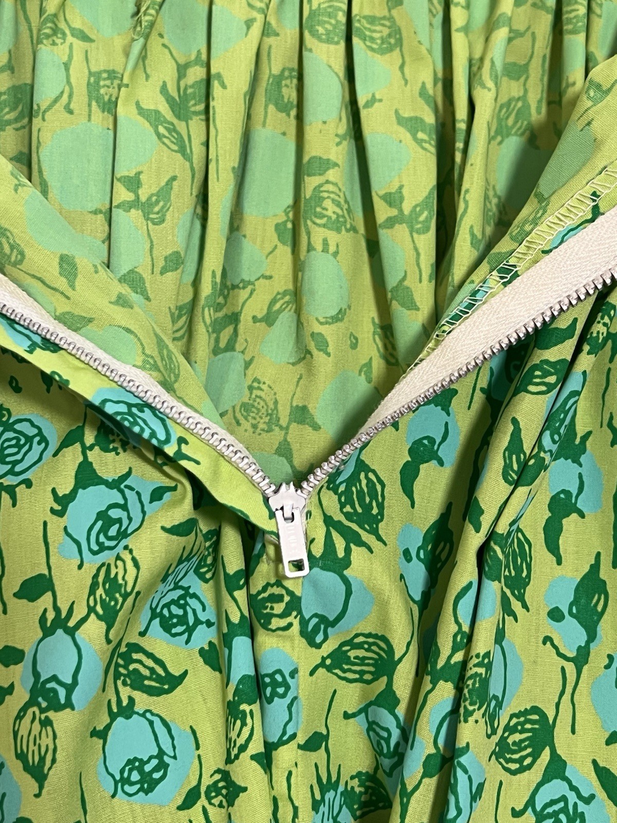Vintage 1960s Lilly Pulitzer Dress Blue & Green Florals Rickrack Trim Tie Back