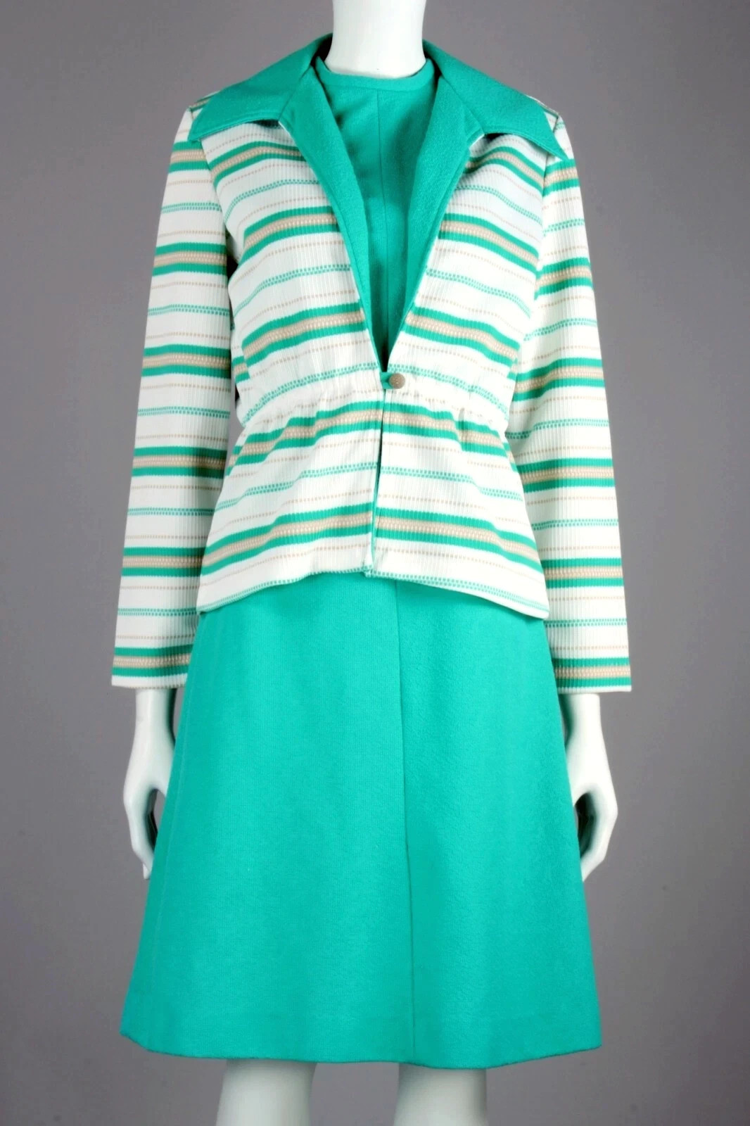 M Vintage 1960s Montgomery Ward Turquoise Dress + Jacket Set Mid Century MCM 60s