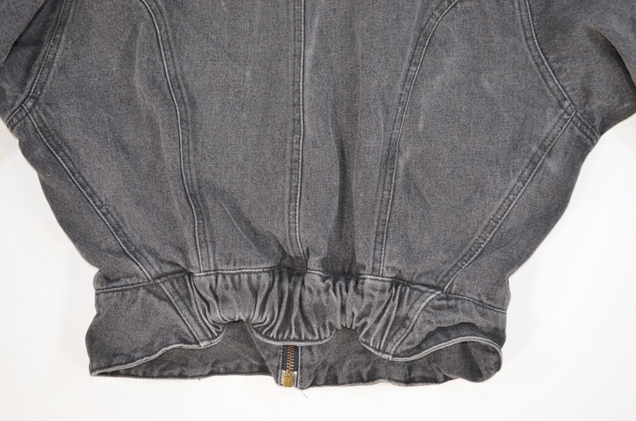 VTG 80s 90s Oxygen Denim Jacket Grey Full Zip Bat Sleeve Back Waist Elastic S