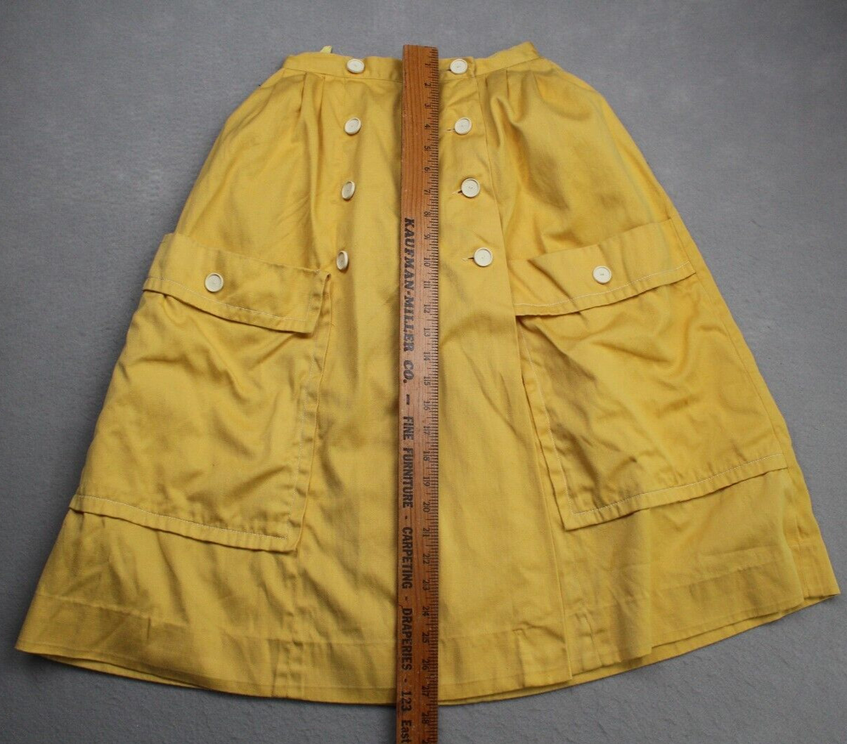 Vintage Handmade Skirt Womens Small Yellow Heavy Cotton Buttons Pockets 1940s