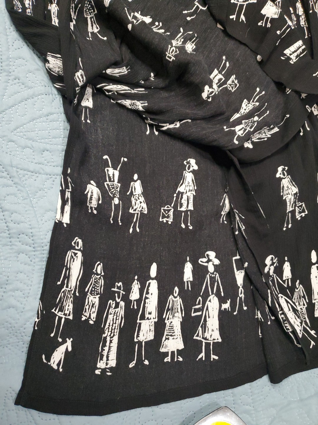 Betsy Lauren Button-Up Maxi Dress Black Size 14 Unique Pattern Of People Vtg