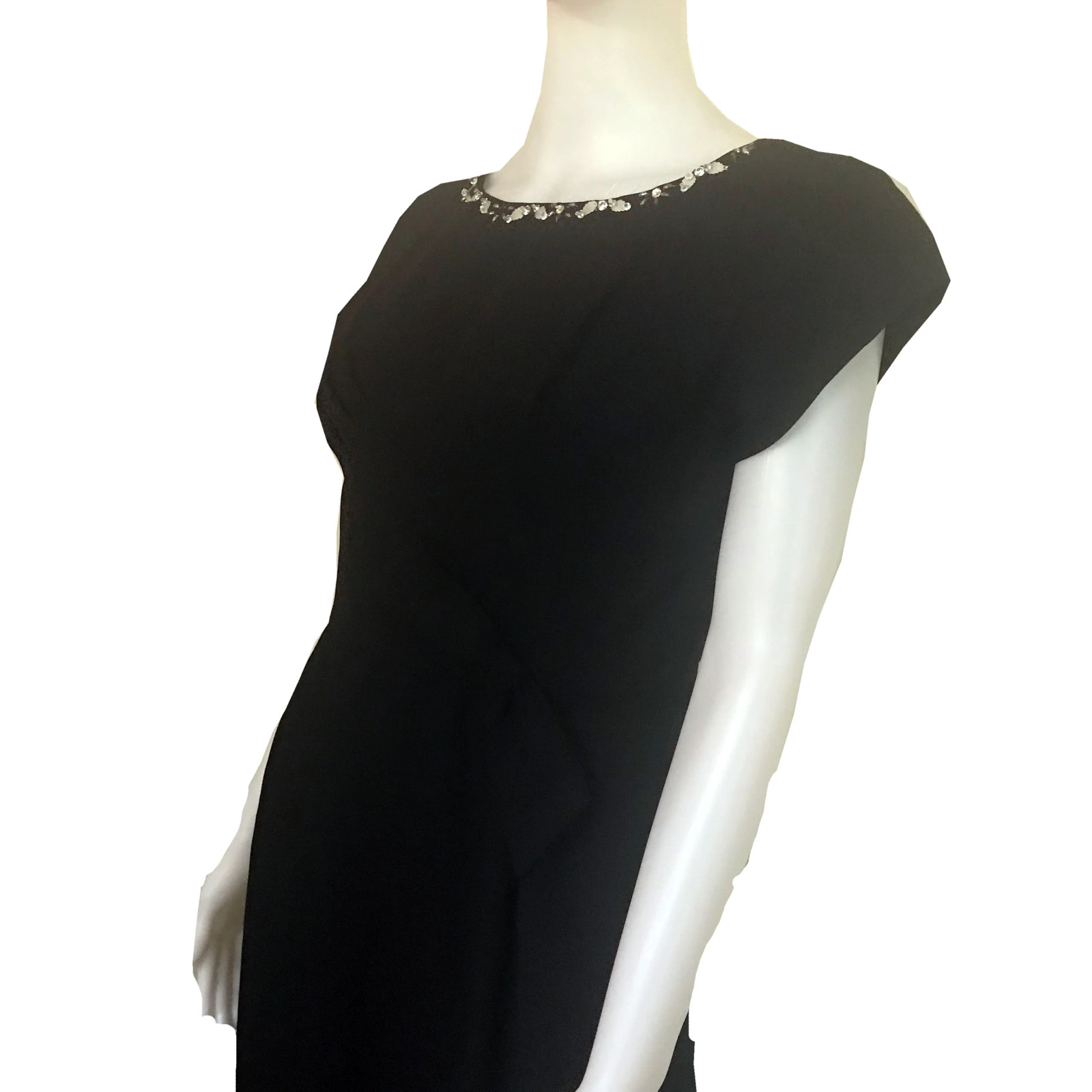 Vintage 1950s Black Embellished Wiggle Dress Cap Sleeves sz S