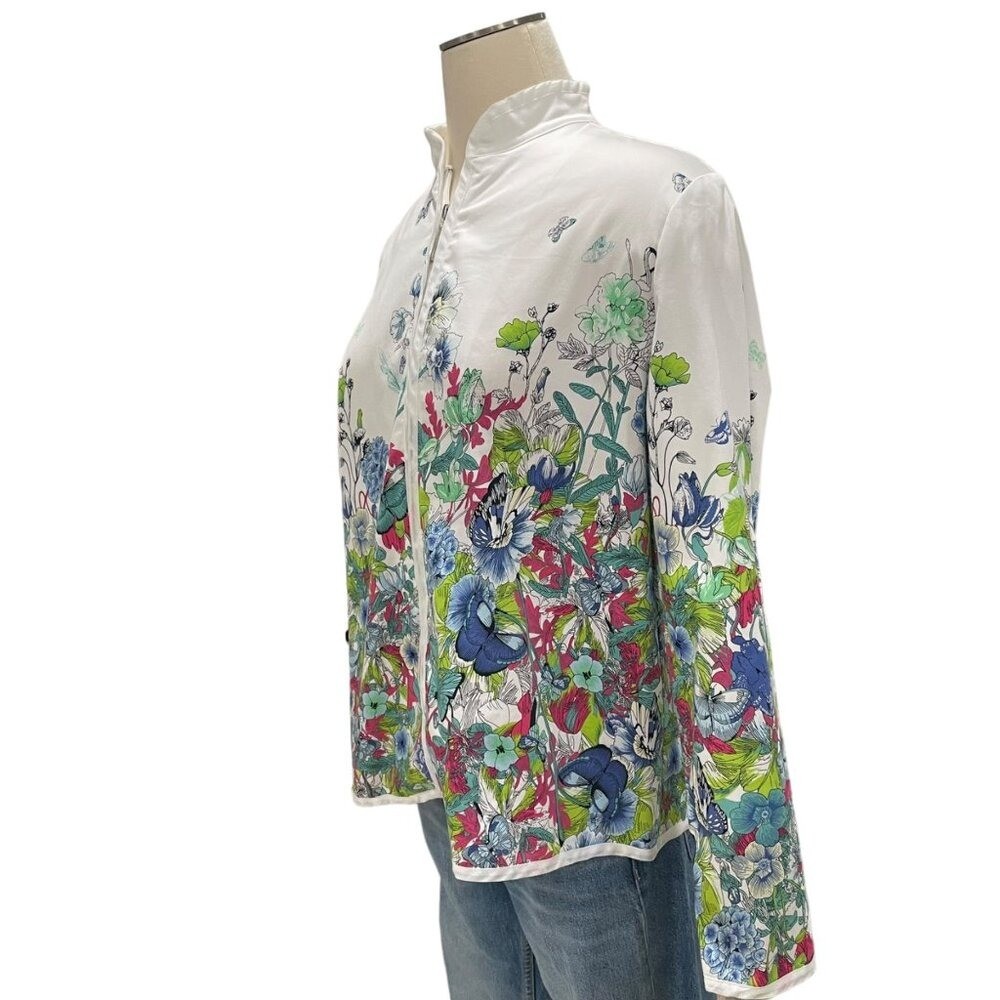 Vintage Women’s Floral Jacket Lightweight Breathable Size M Asian-Inspired Cotta