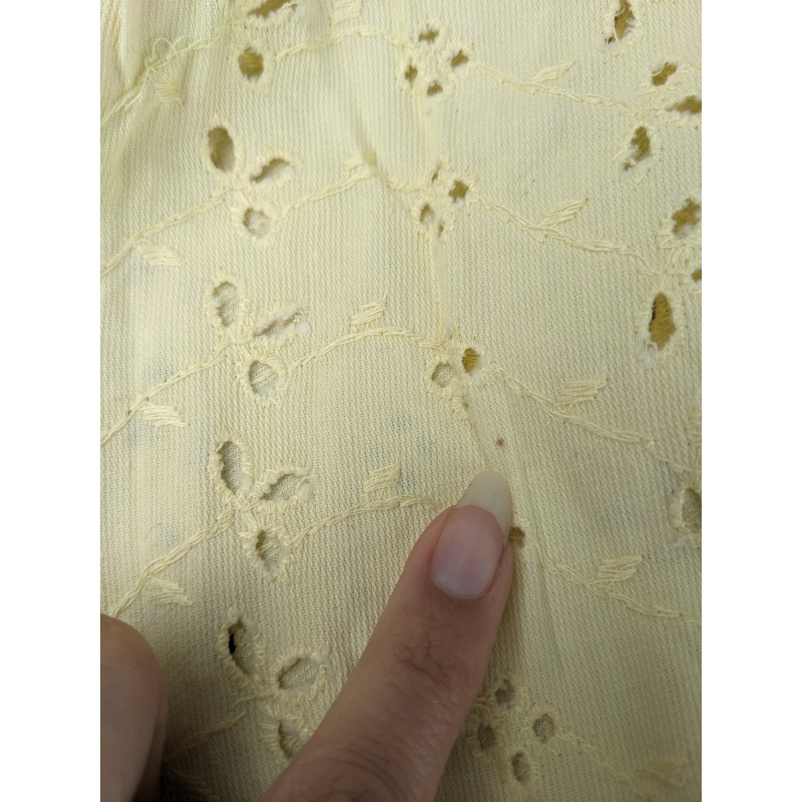 Vintage 50s Eyelet Lace Dress XS Yellow Cotton Cottagecore 1950s Summer Day Midi
