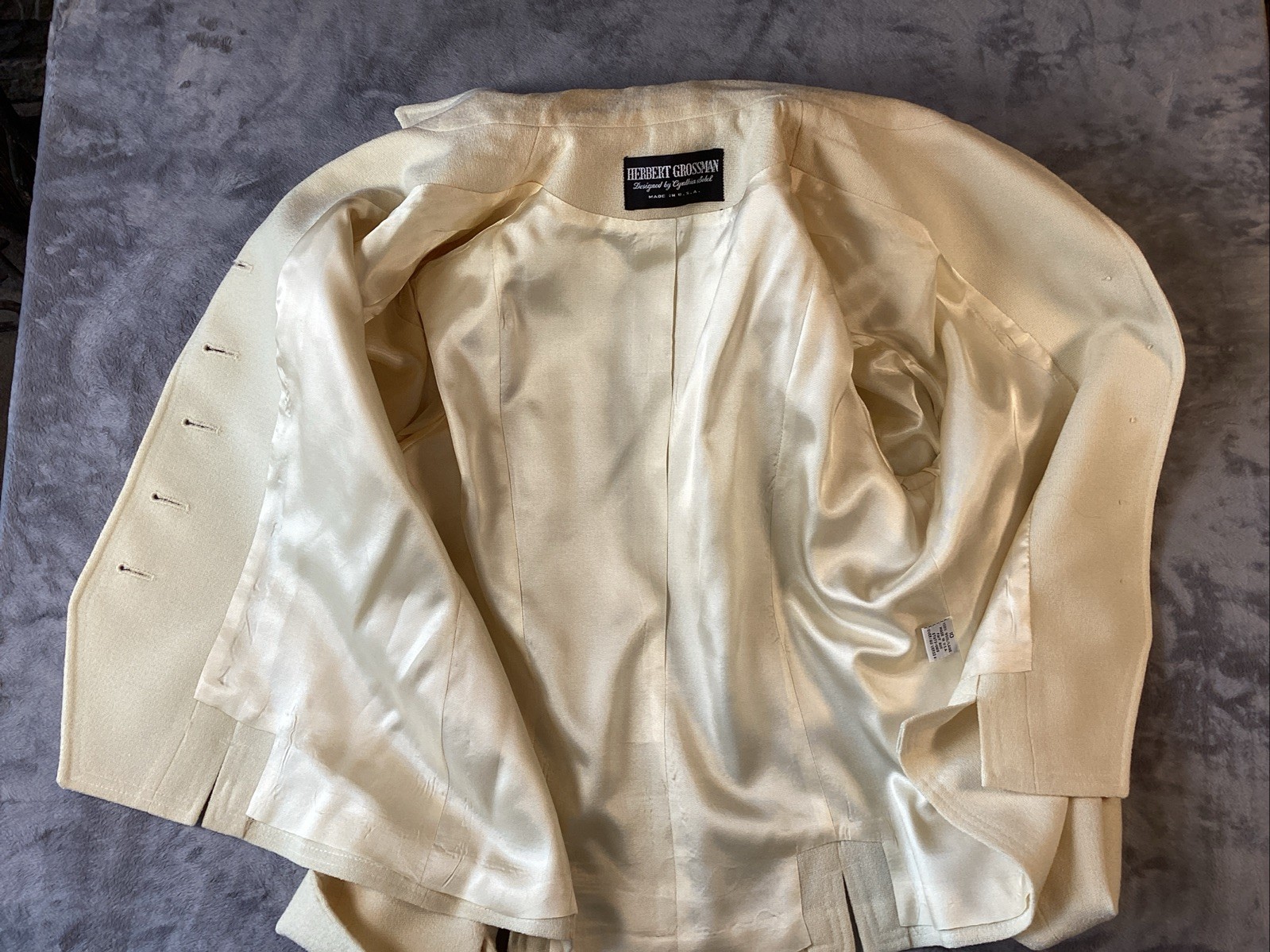 Vintage Y2K Herbert Grossman Cynthia Sobel Ivory Wool. Jacket Skirt Set Sz 10