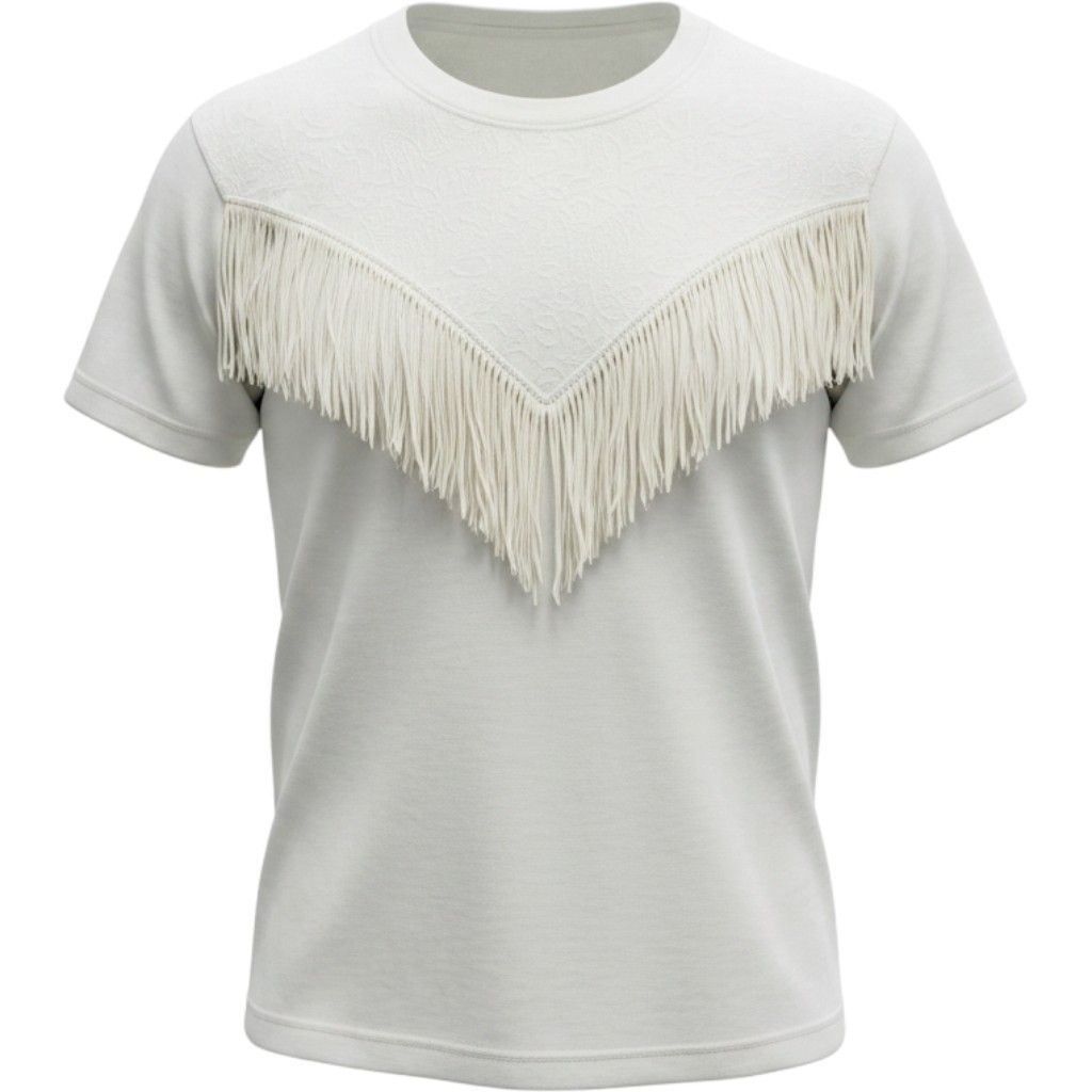 Womens Vtg 90s Western Fringe T-Shirt White Embossed Cowgirl Fruit of the Loom