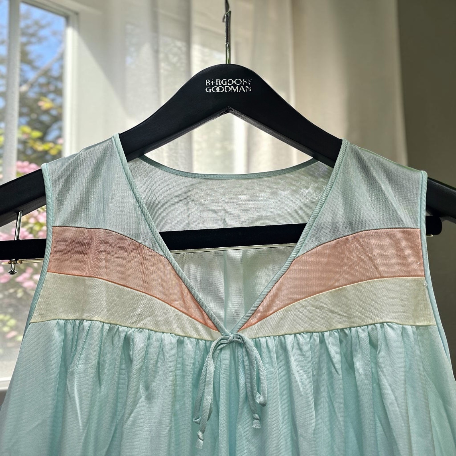 VTG Lorraine Nightgown MD Mint Seafoam Peach Color Block Sleeveless Nylon Sheer
