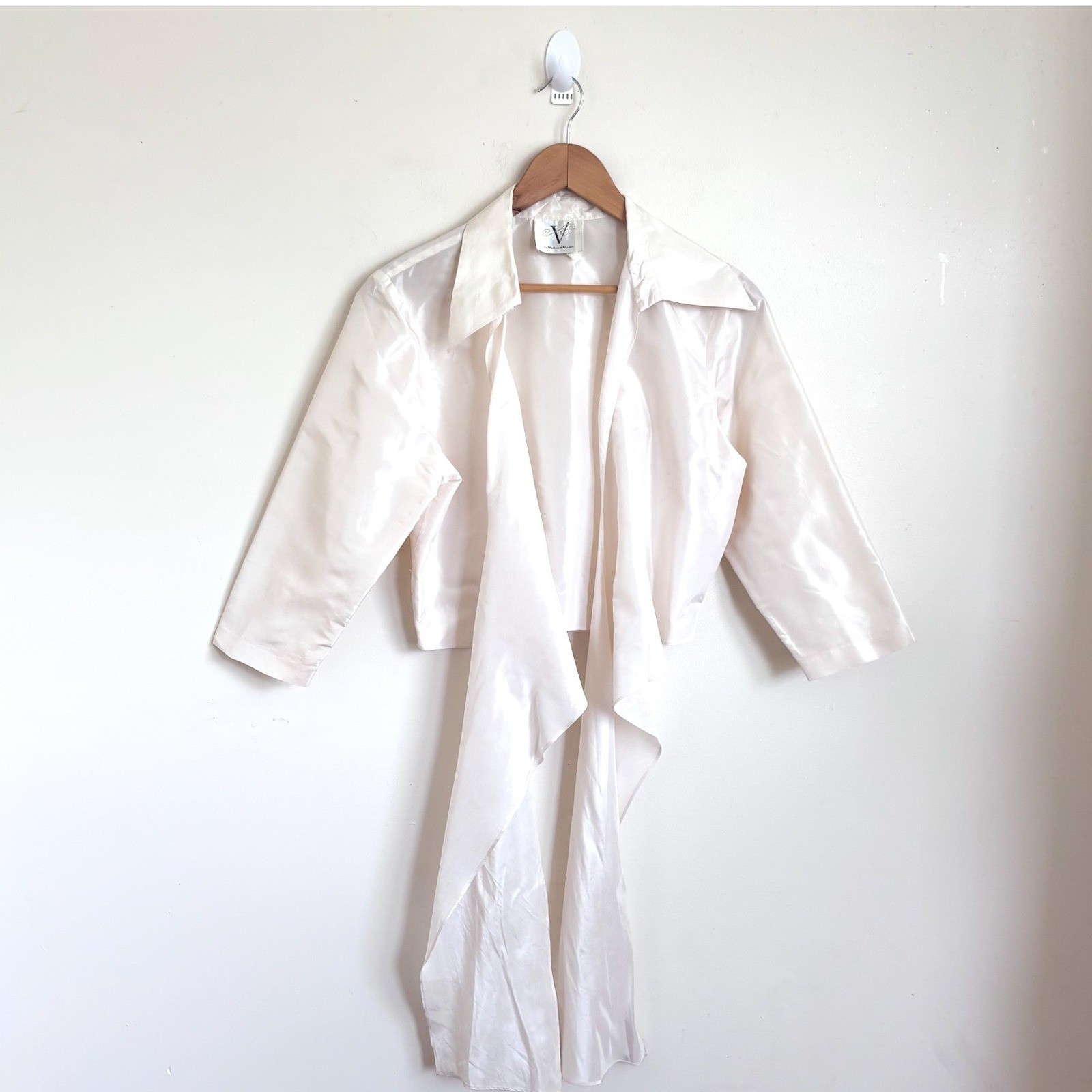 Watters & Watters Womens Vintage Silk Wrap Blouse 10 Ivory Bridal Cropped Top