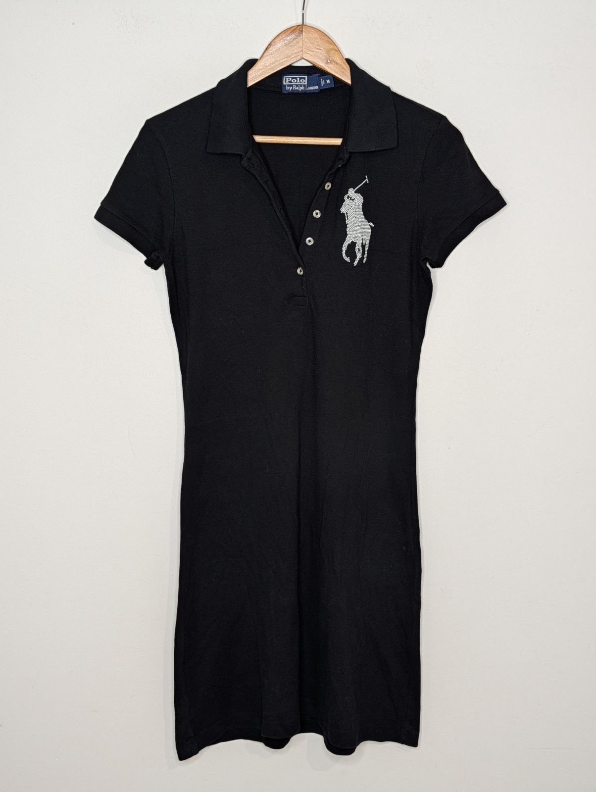 Vintage 90s Polo Ralph Lauren Dress Made In USA Sz M Black Preppy Rare Big Pony