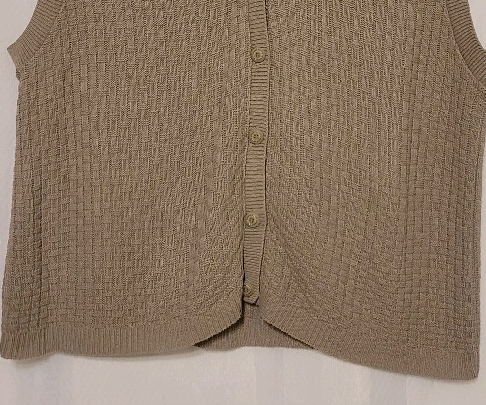 VTG 80s 90s Company Collection Wmn’s Taupe Basket Weave Knit Sweater Vest Sz L