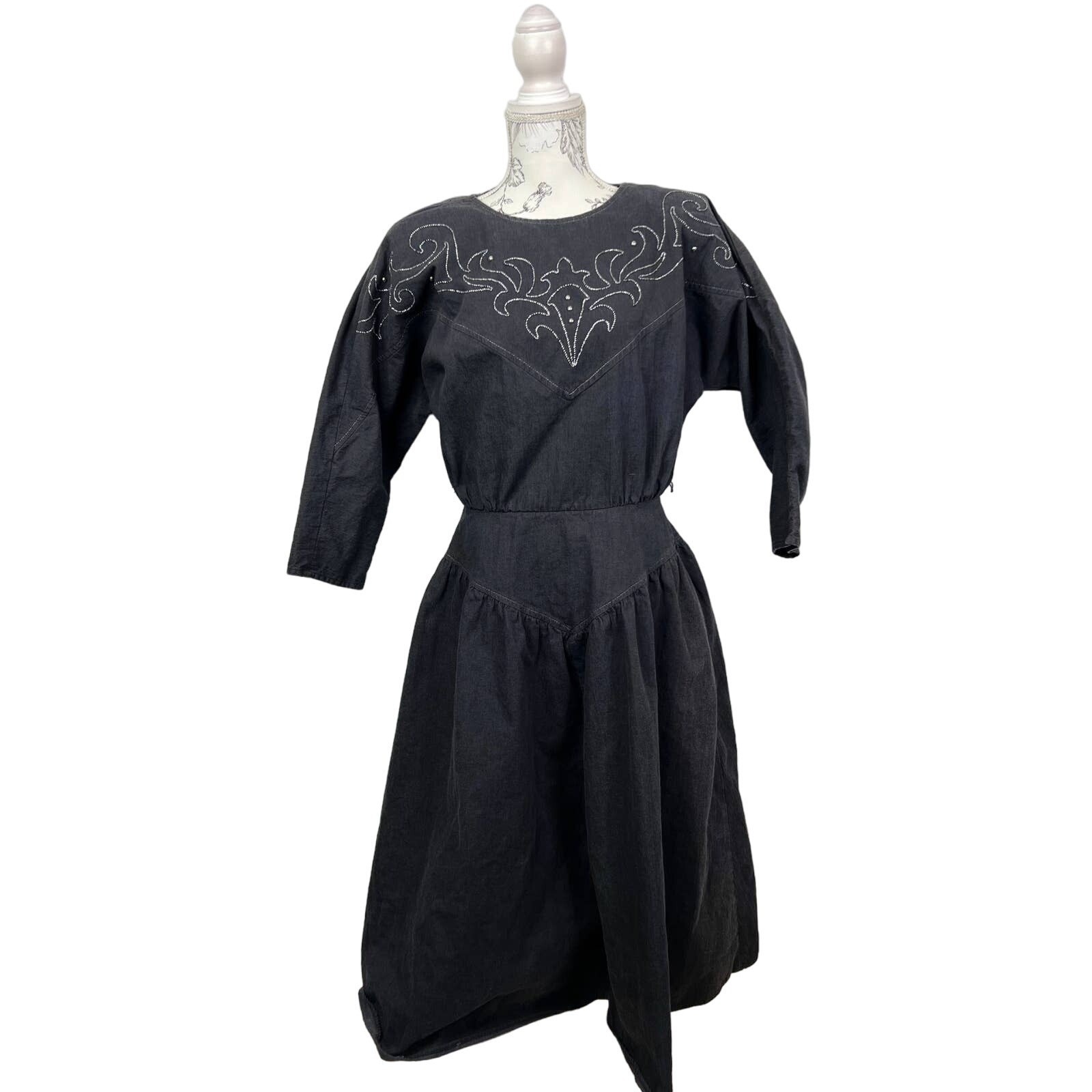 Vintage PG Collections Ginger Bort Black Denim Western Midi Dress Size 10