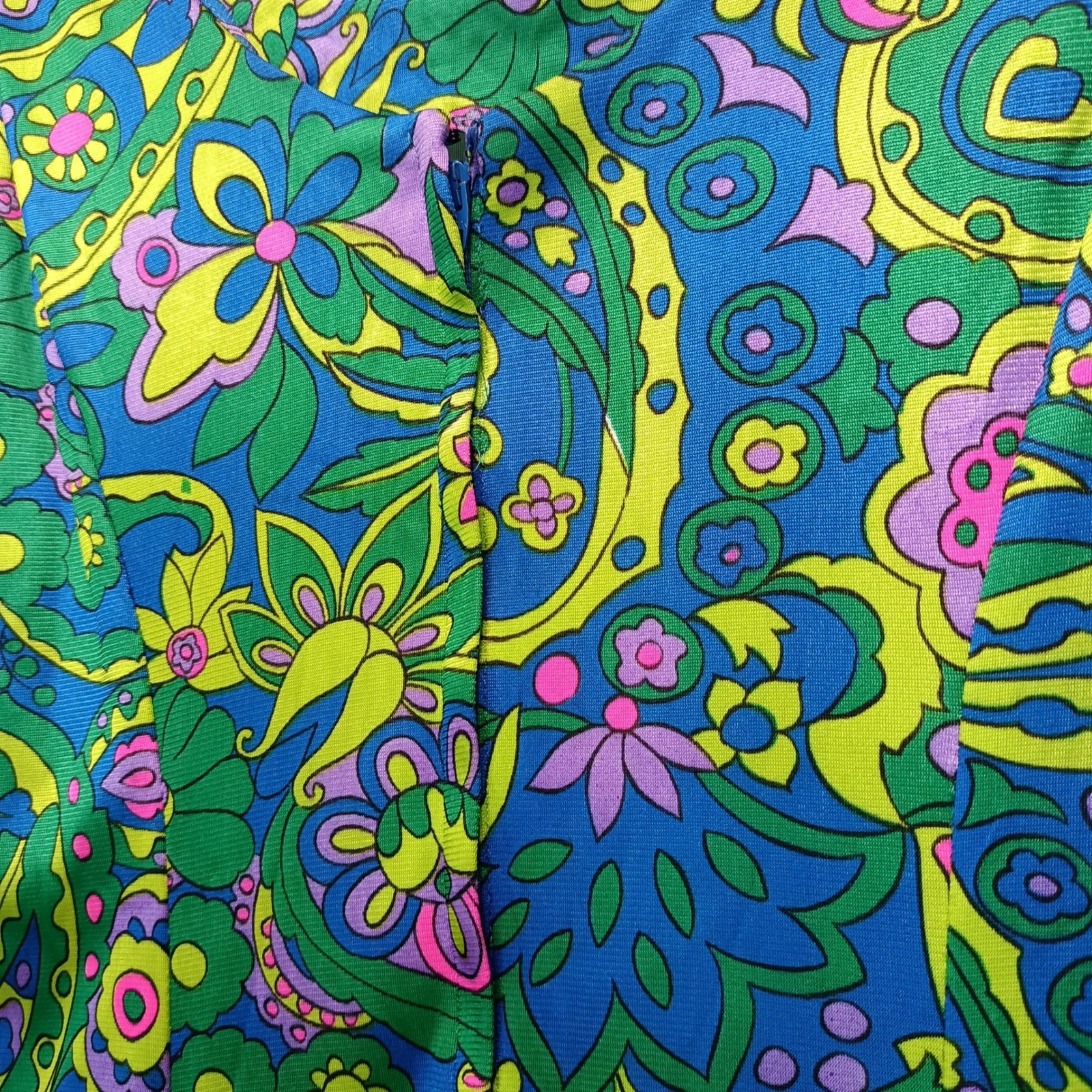 Vtg Serbin of Florida Muriel Ryan Psychedelic Floral Ruffle Hem Dress Womens S