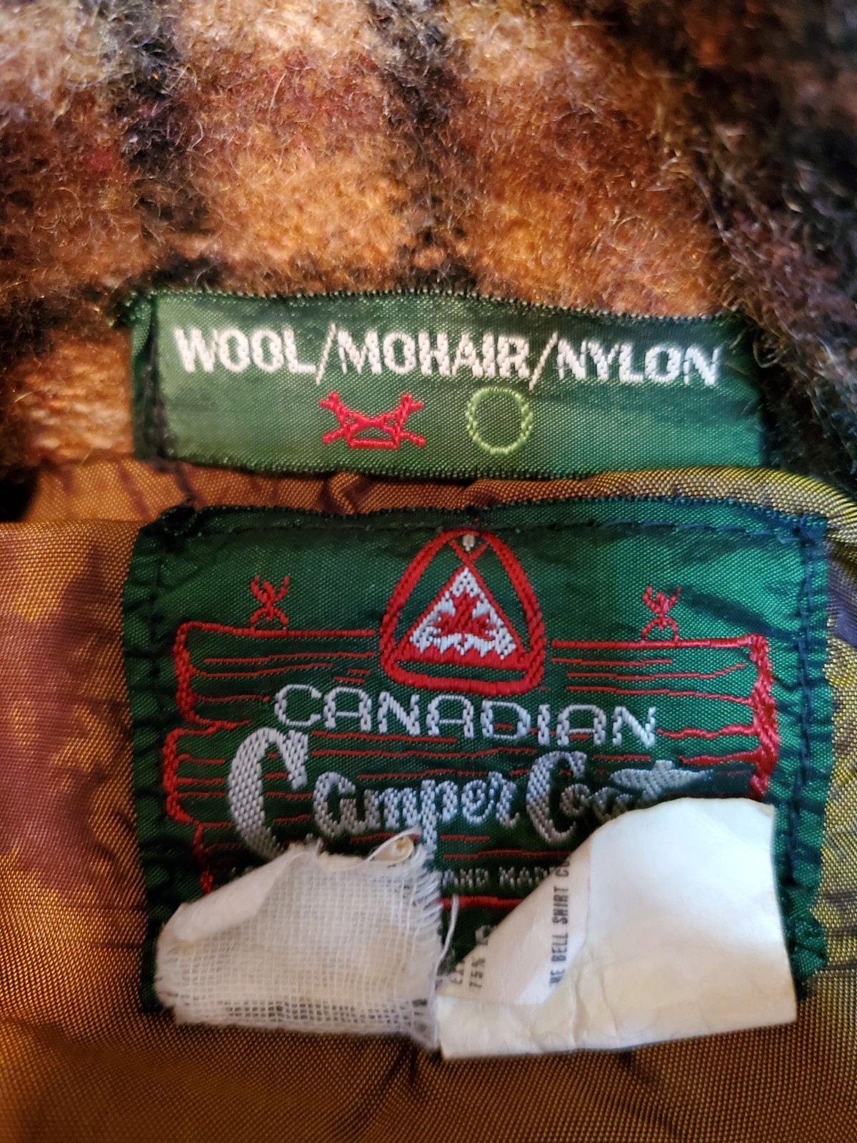 Vintage Wool Mohair Brown Plaid Canadian Camper Coat Bell Shirt Womens Medium