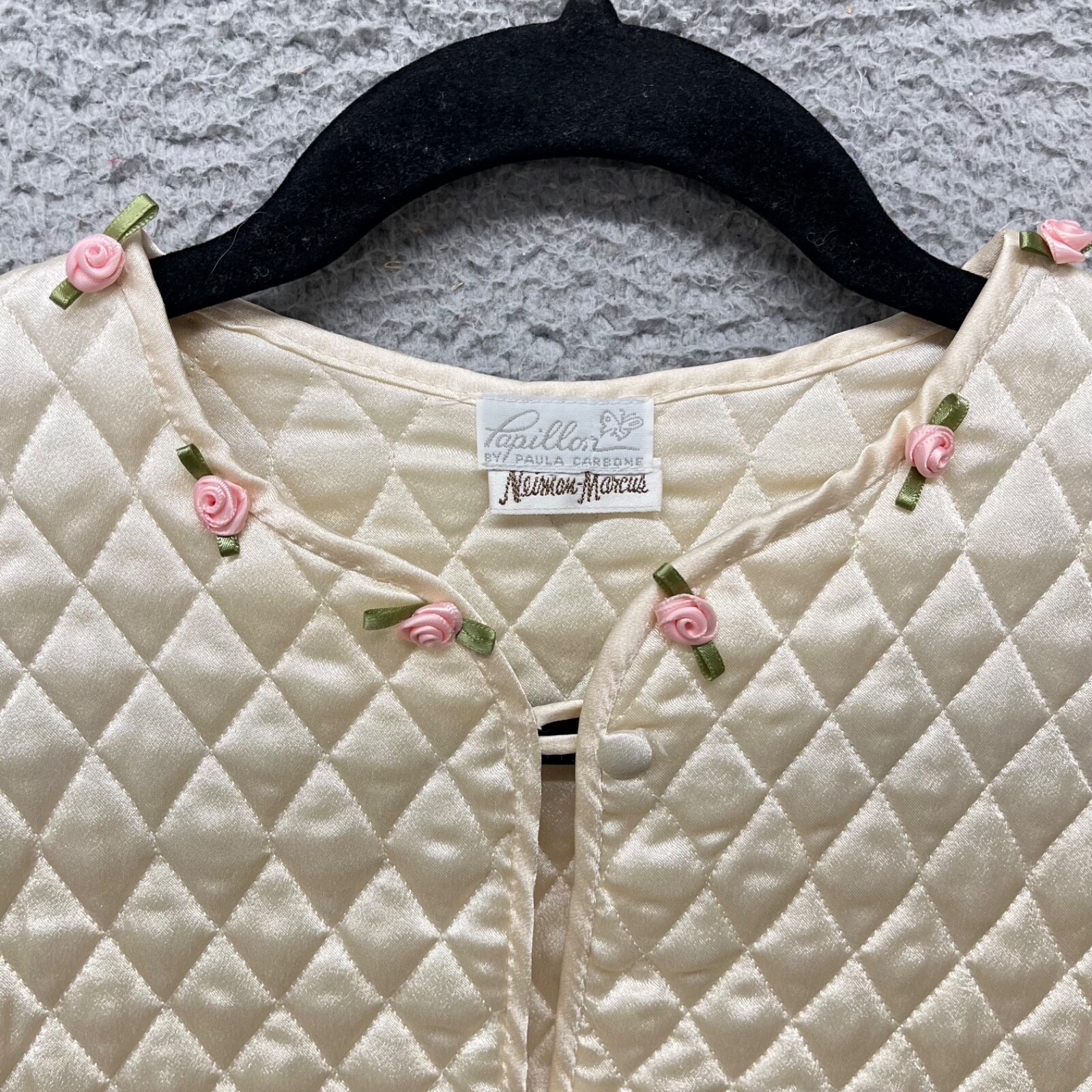 Papillon Paula Carbone Satin Jacket Womens Petite Ivory Quilted House Jacket