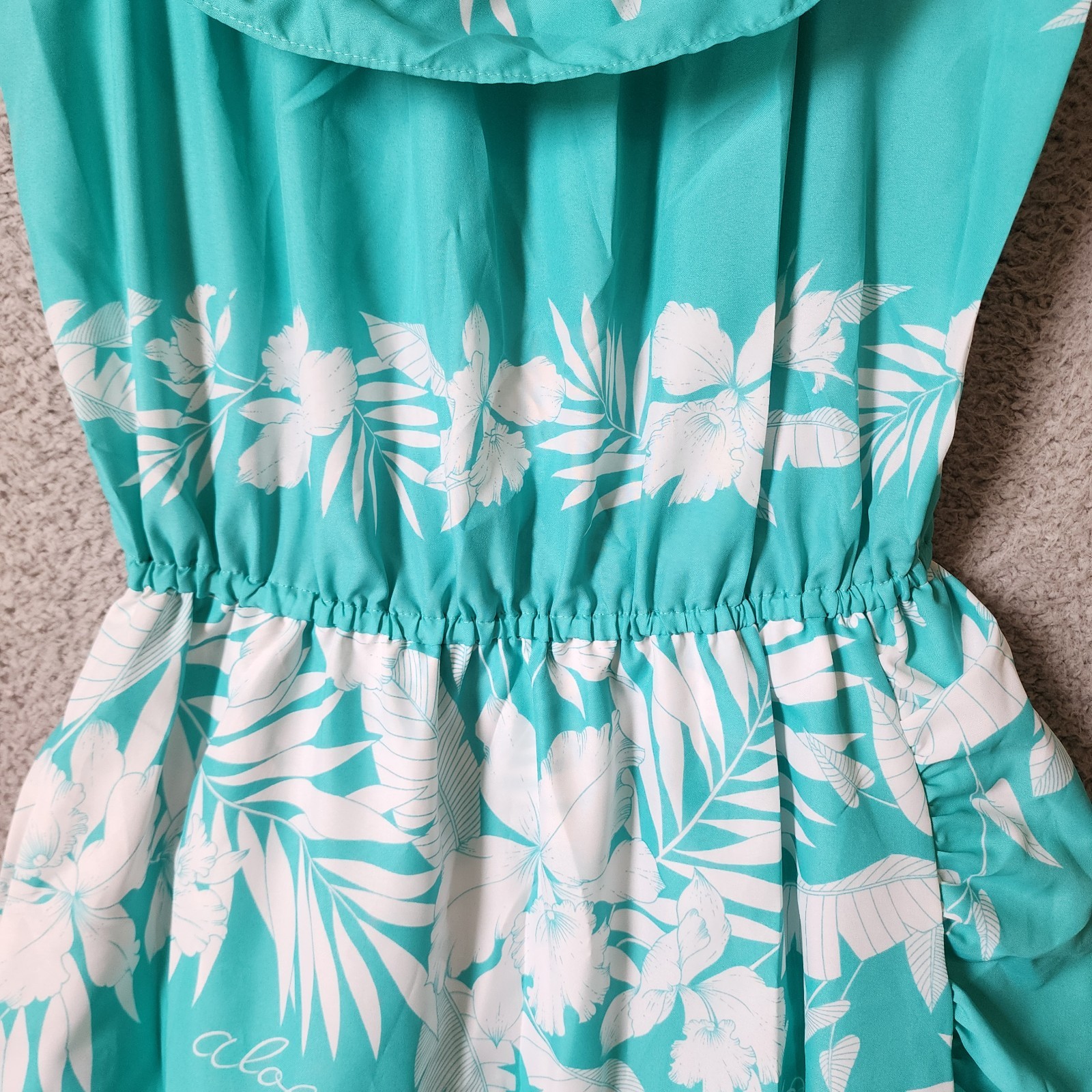 Vtg Royal Princess L Hawaii Dress Tropical Blue White Floral Off Shoulder Ruffle