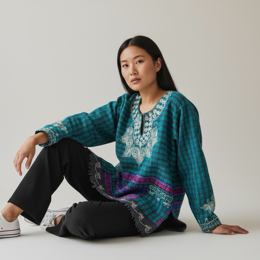 Vintage 70s Medium Embroidered Retro Boho Hippie Top Made In India