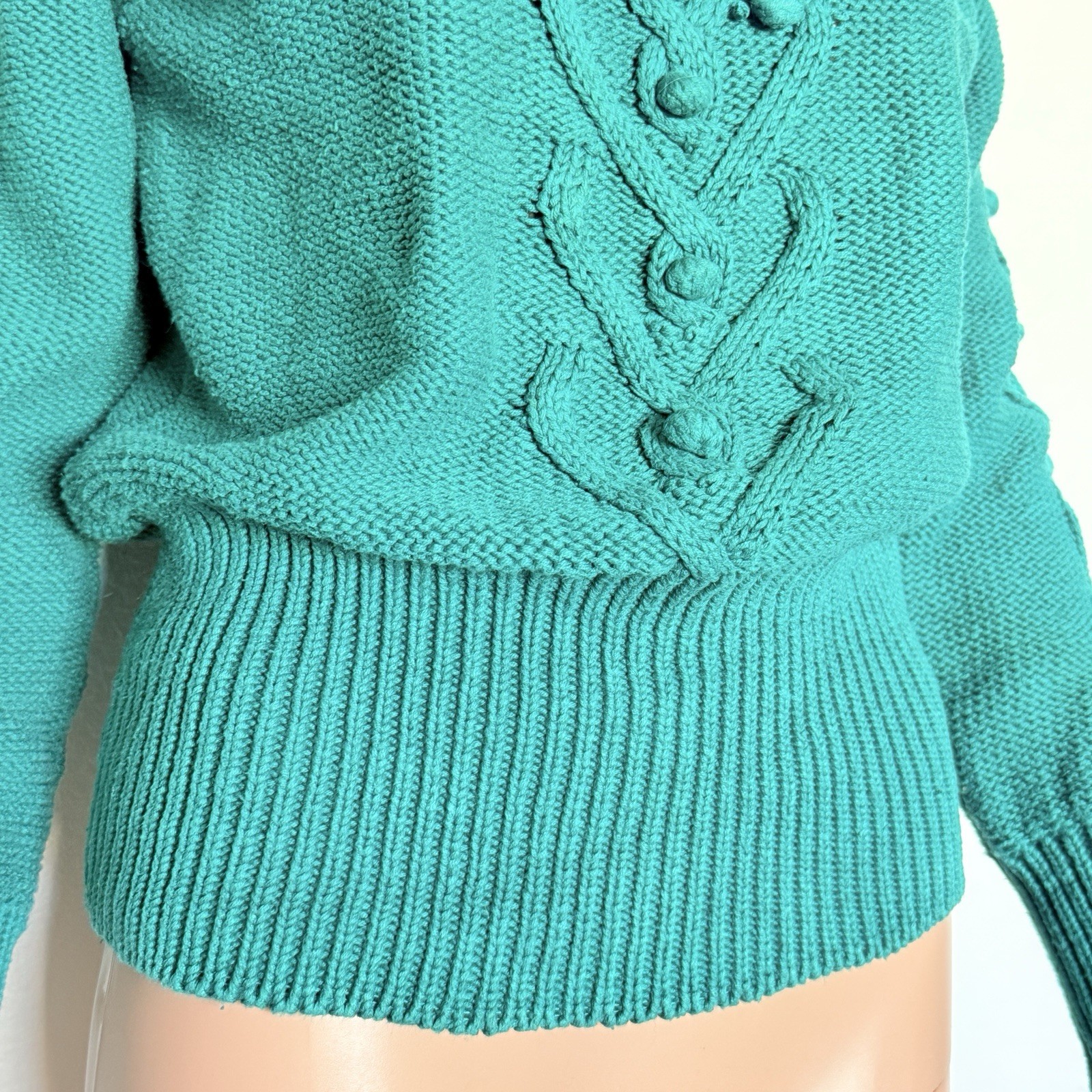 Vintage 89s 90s Turquoise Knit Mom Sweater Size M