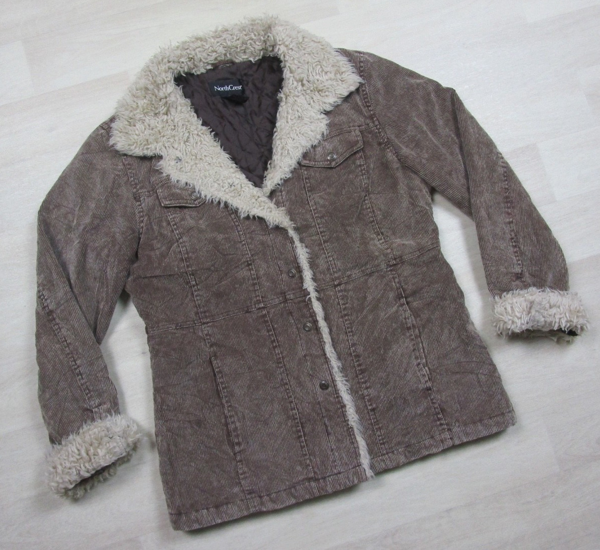 Vintage Y2K Corduroy Jacket Sherpa Faux Fur Lined Womens Size (M) Brown 2000s