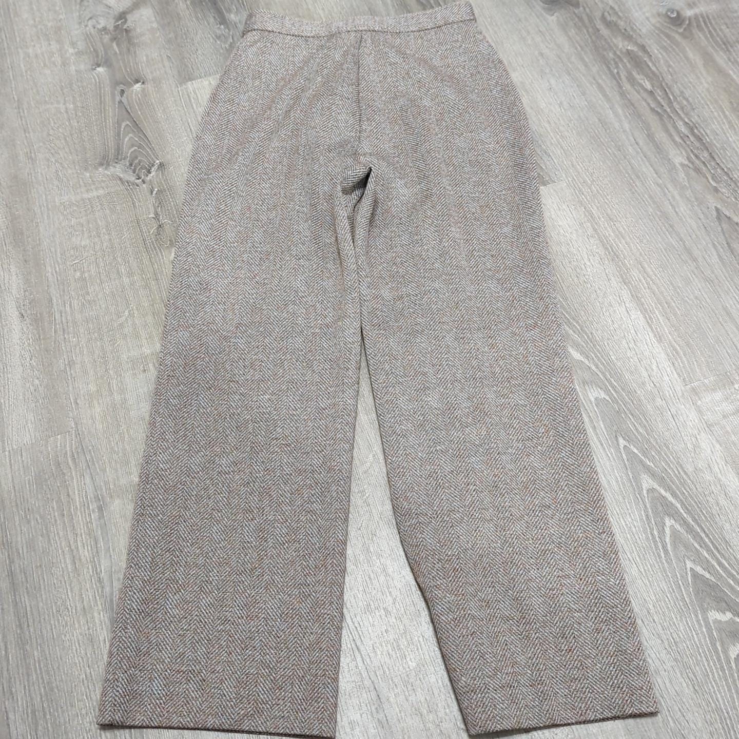 Vtg Mr Beau by RL Davis Herringbone Sz 28 Wide Leg High Rise Trousers Brown 487