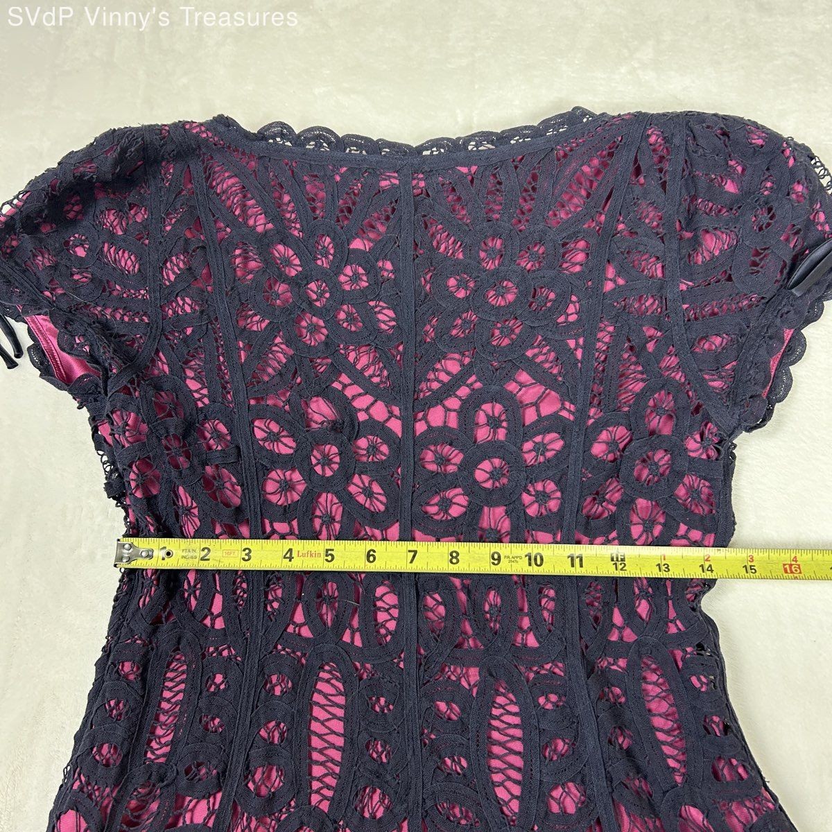 Vintage Y2K Betsey Johnson Women’s Navy Pink Floral Lace Silk Lining Dress Sz 8