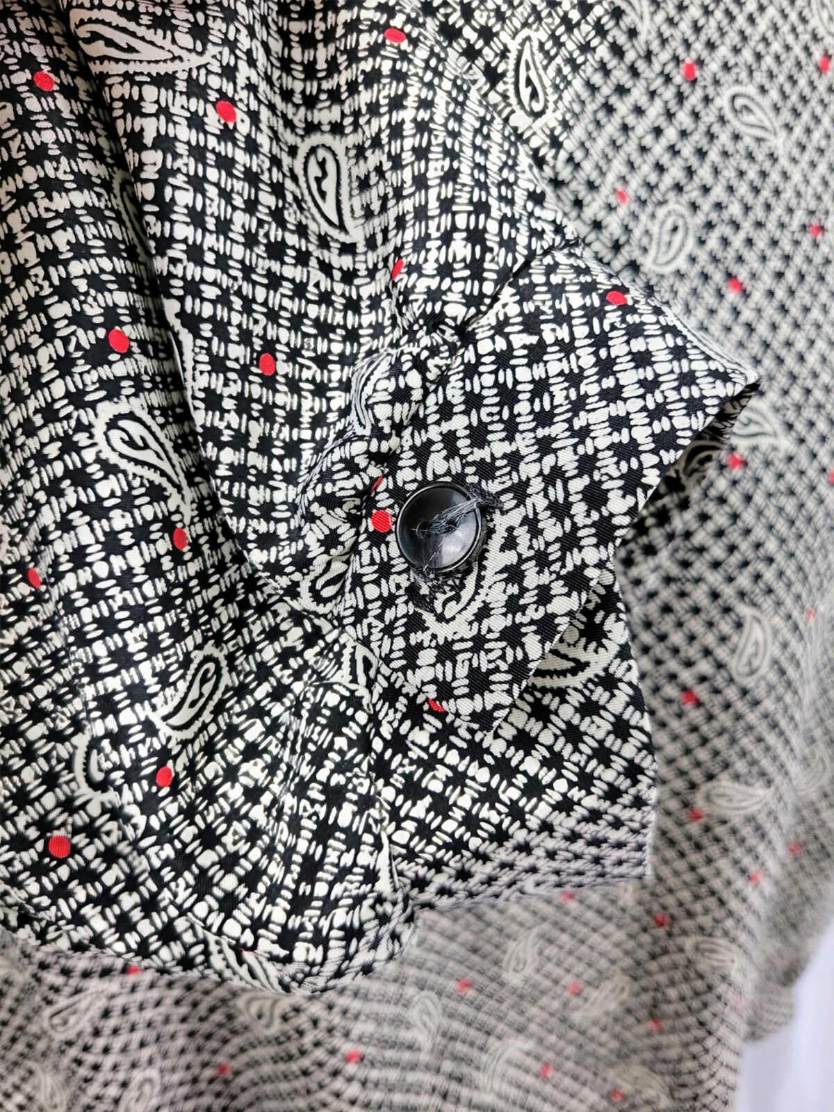Vtg VLP Petites Cream & Black Patterned Dress w Red Acc & Border Trim Size 12