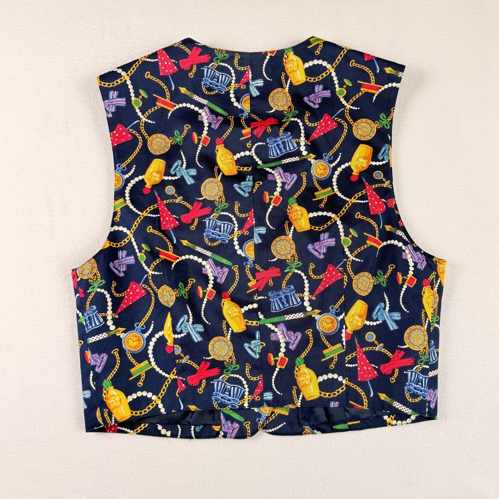 LizSport Novelty Vest Women 10 Navy Blue Gold Chain Equestrian Nautical 90s Fun