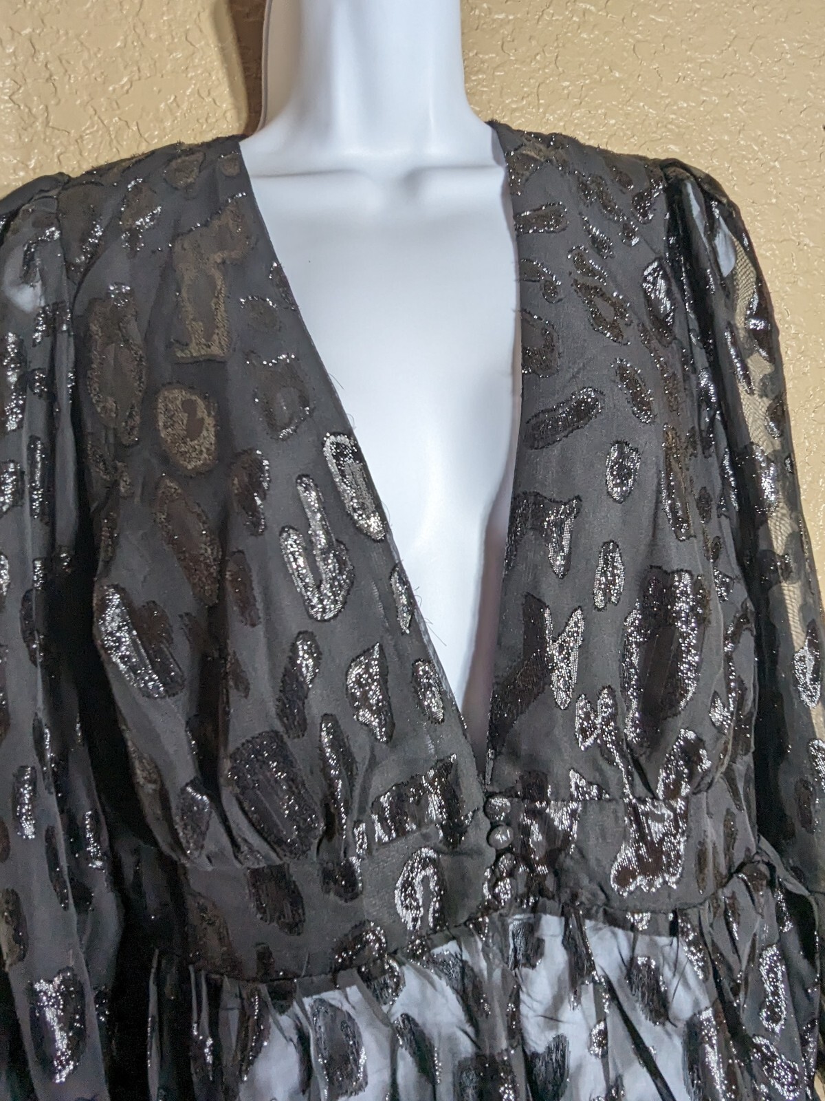 City Chic VTG Size 14 Juniors (Womens XS) Black MAXI Sheer Dress LongSlv Goth