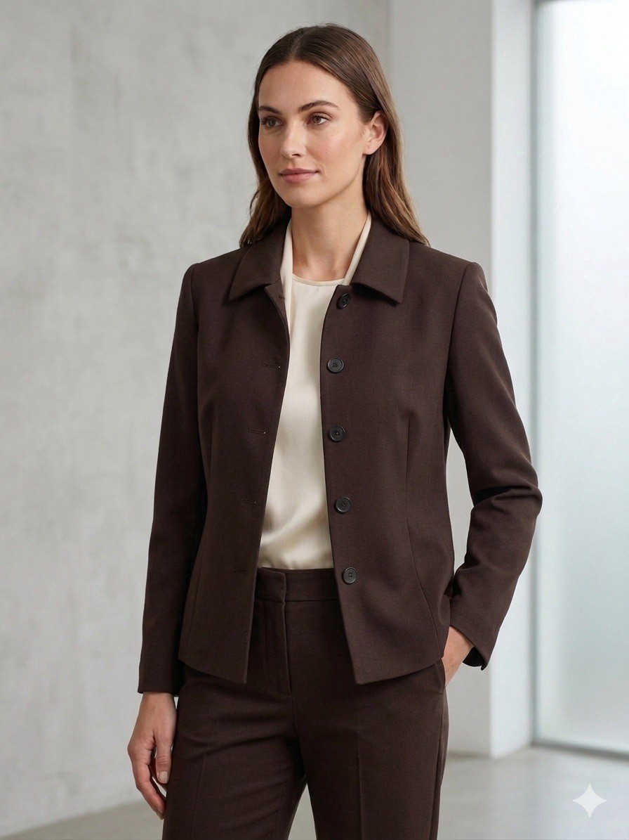 Harolds Jacket Women 8 Dark Brown Wool Blend Structured Blazer Career Wear USA
