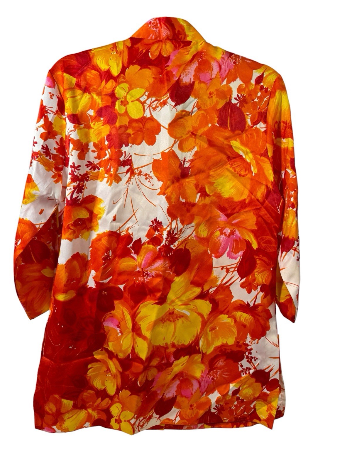 Vintage 60s Paradise Hawaii Tea Timer Mandarin Collar Blouse Frog Closure Flower